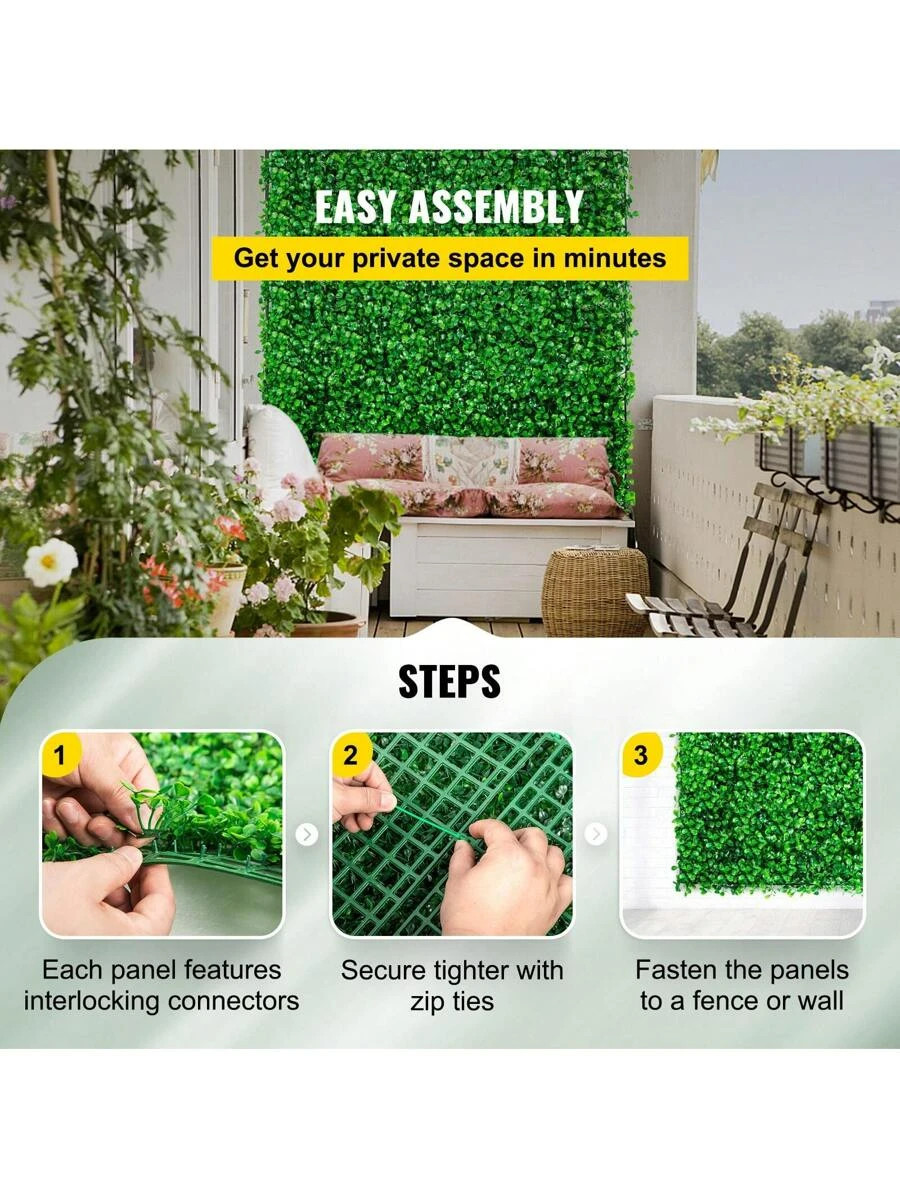 48pcs 10X10in Artificial Boxwood Panel UV Hedge Wall Fake Grass