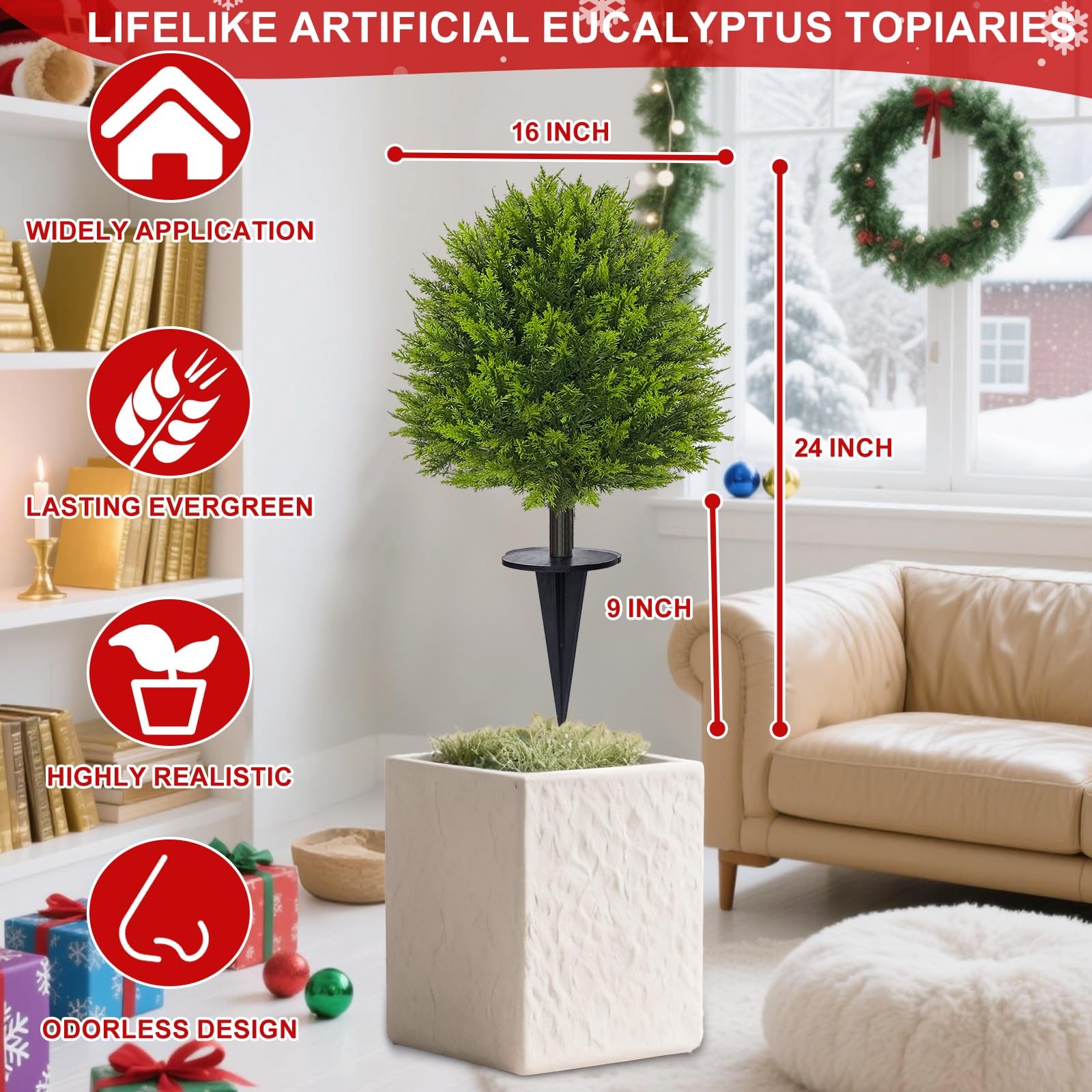 2 Pack 24”Artificial Topiary Ball Tree with Spike Soft Cypress Realistic Faux…