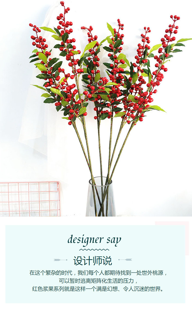 57cm Christmas Red Berry Holly Branch Pine Cone Artificial Flower Xmas Decor NEW