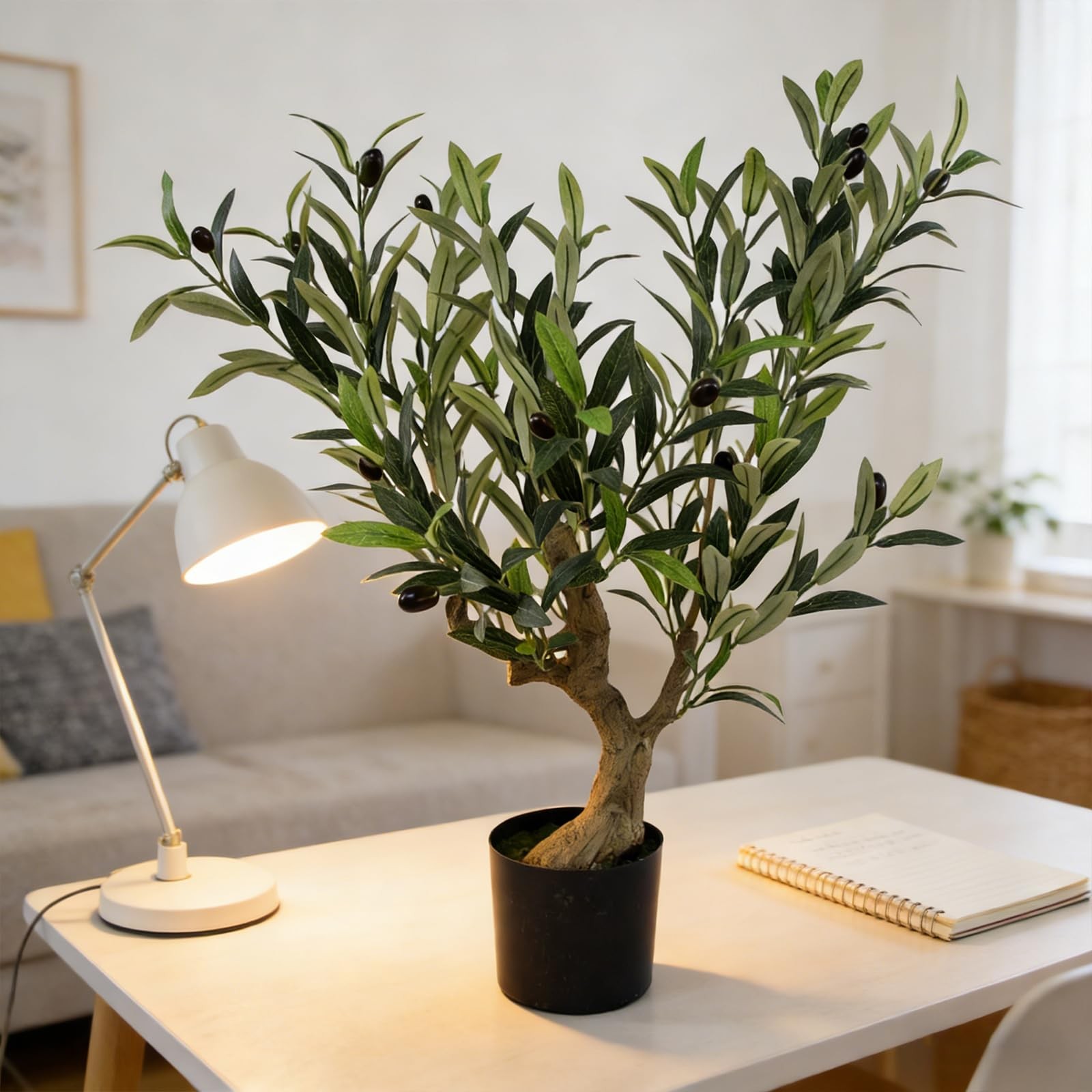 Artificial Olive Potted Tree, 28″ Tall Tabletop Fake Olive Tree with Fruits L…