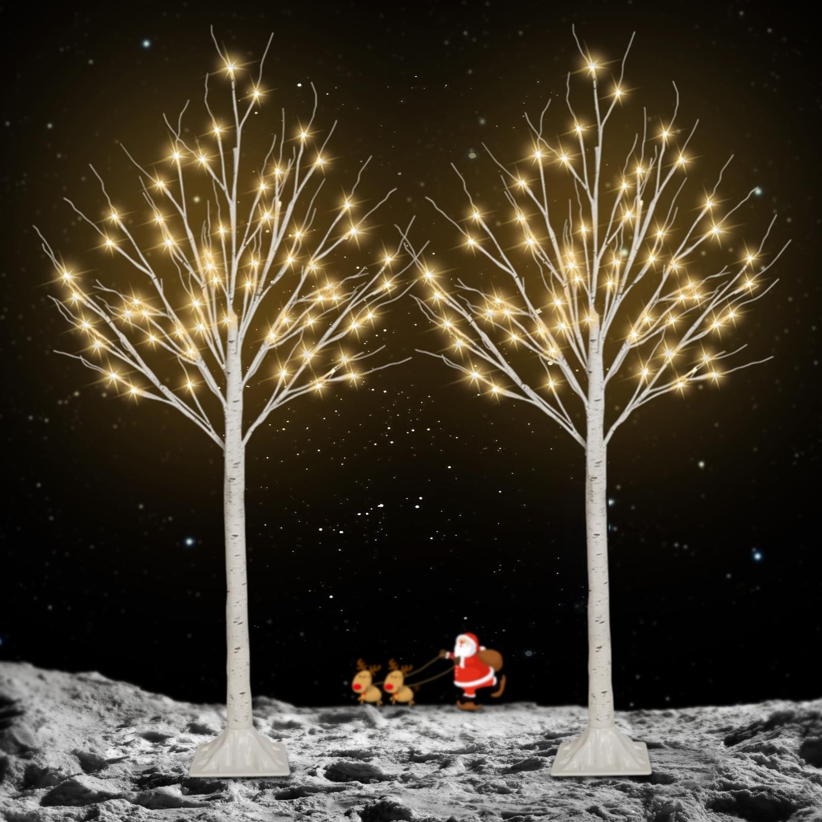 2 Pack 4FT 100LED Christmas Lighted Birch Tree, Timer Function Prelit Artific…