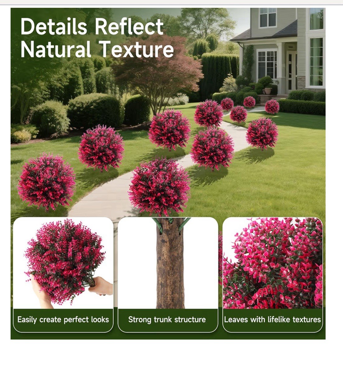 Faux Rose Boxwood Balls for Outdoor Planters Topiary Set of 2,UV Resistant Ar…