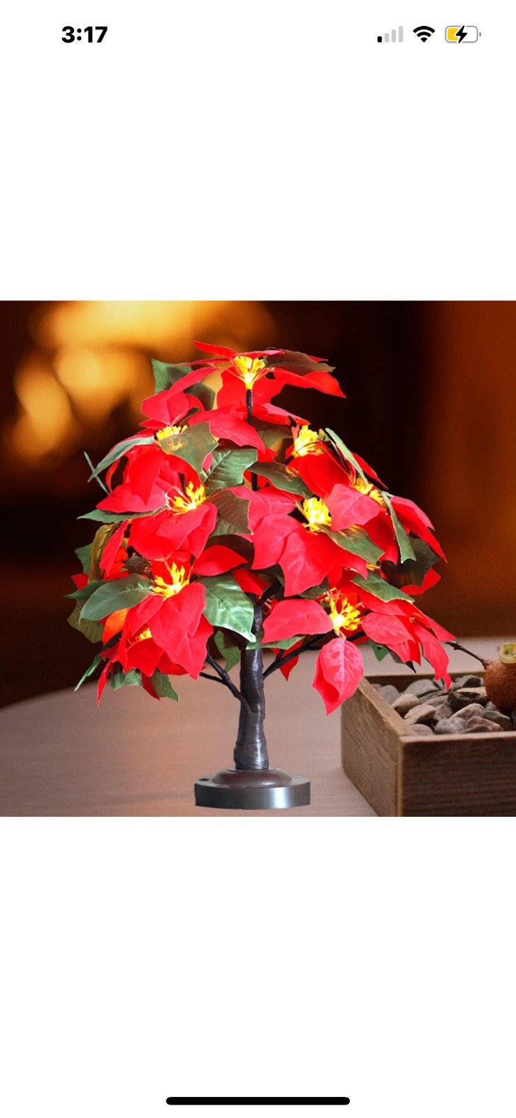 Christmas Poinsettia Tree Light 18 Led Lighted Artificial Tabletop