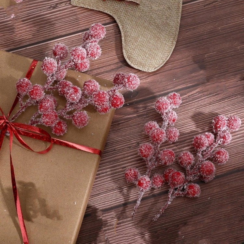 20Pcs Artificial Red Berries Branches With Bendable Iron Wire Stem for Tree