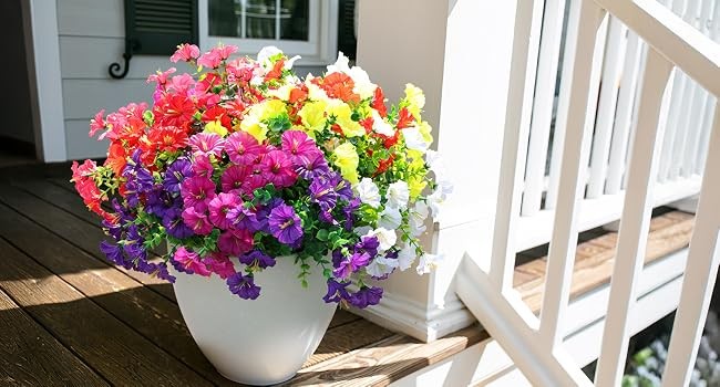Artificial Flowers for Outdoors Fake Plants Outside Decoration, 12 Bundles Silk