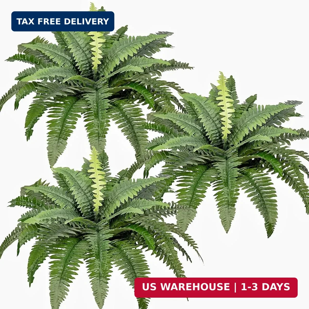 Artificial Boston Ferns Bush Plants Large, Set of 3 Large Artificial Ferns for O