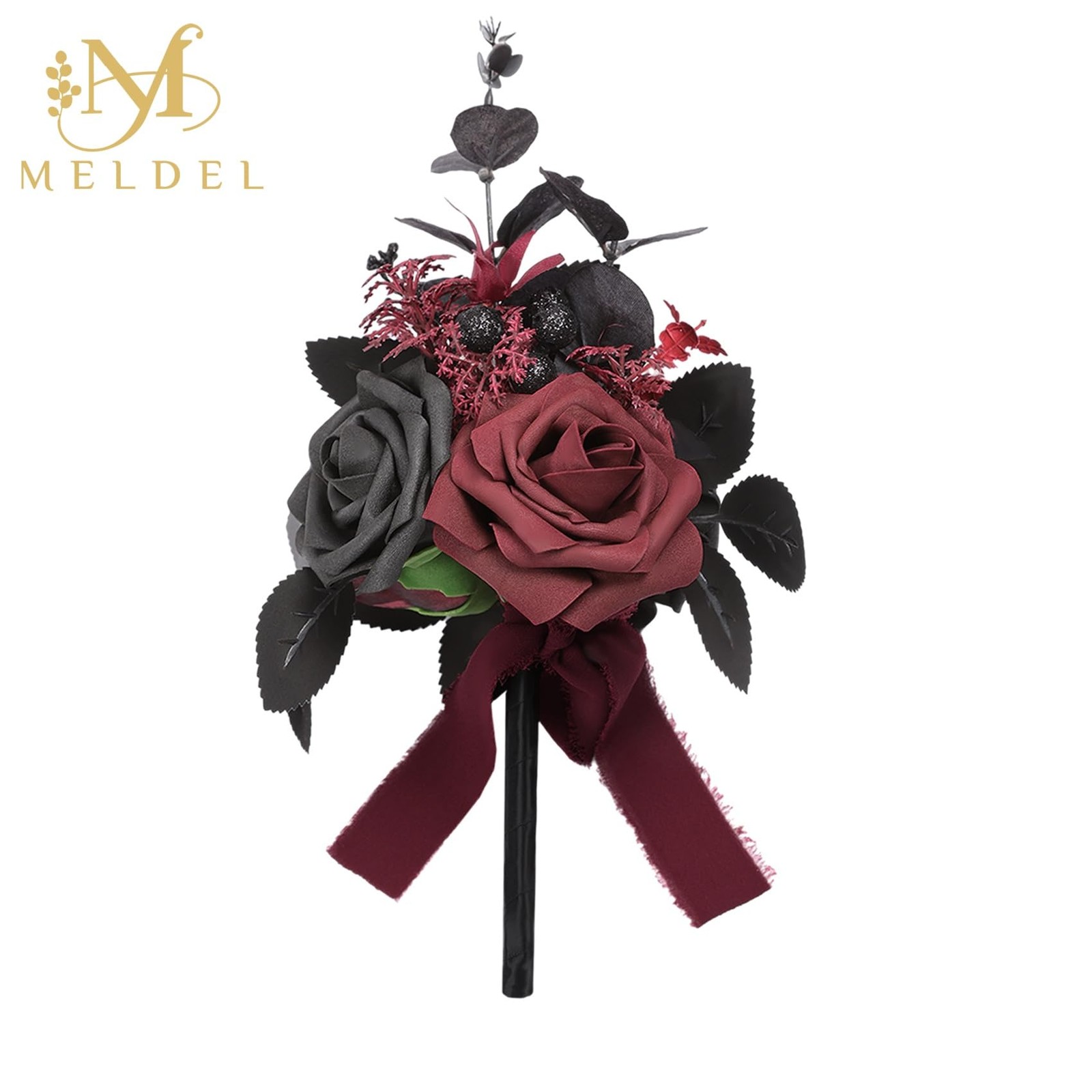 Wedding Flowers Fake Rose Mini Bridesmaid Bride Bouquets Black Burgundy Set o…