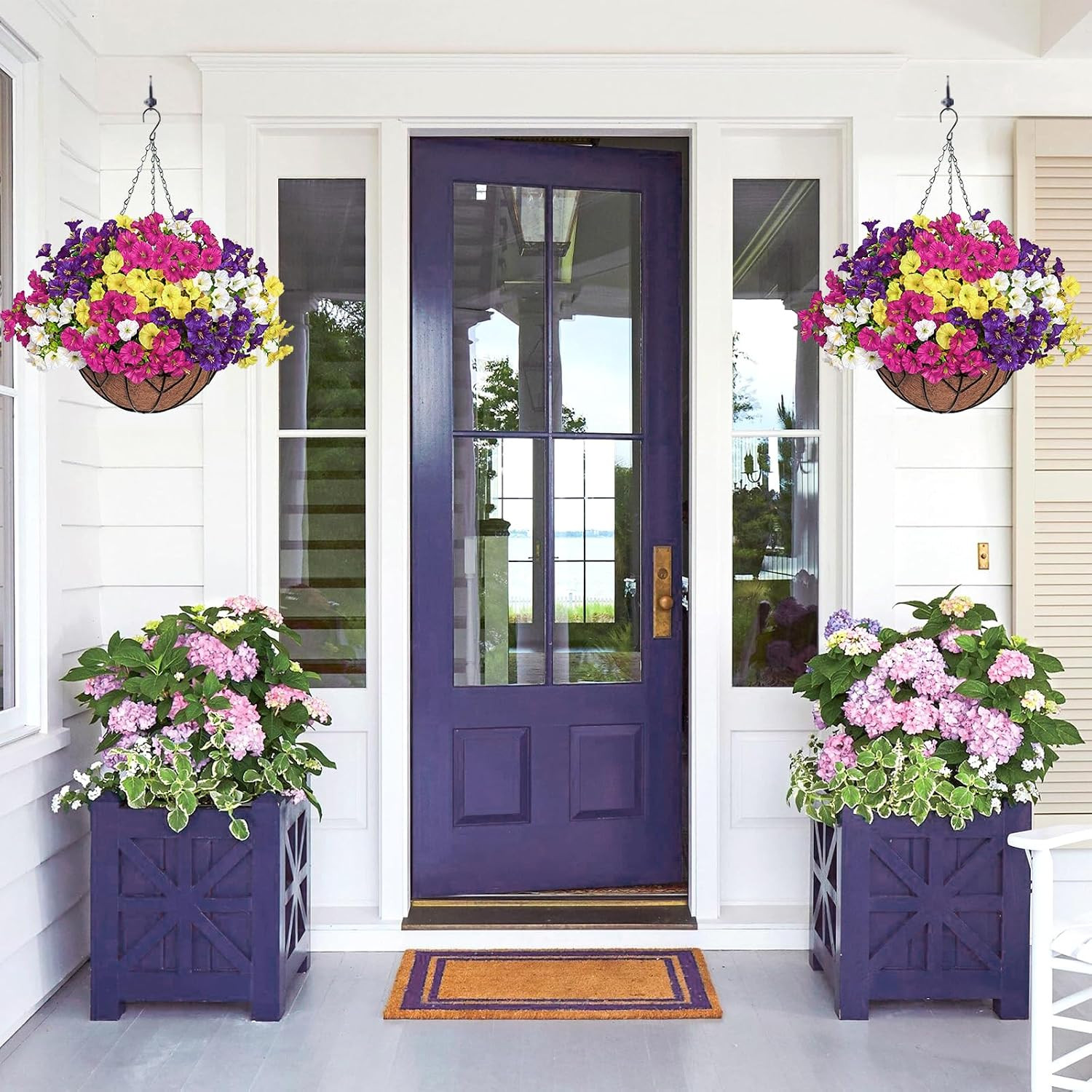 Faux Silk Morning Glory Hanging Flower Baskets – 2 Set for Indoor/Outdoor Decor