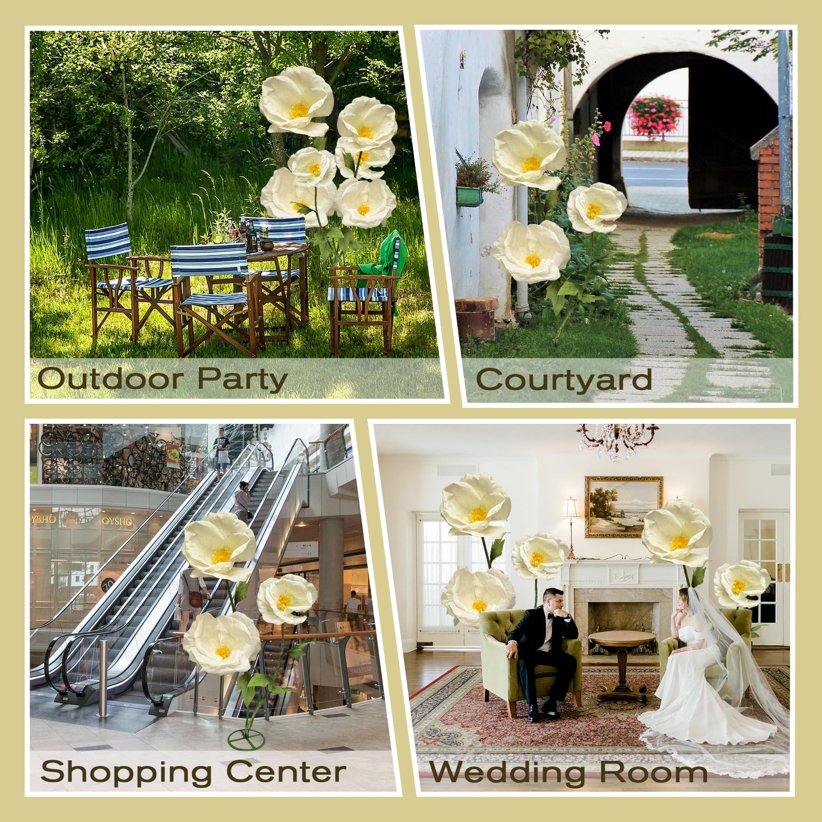 3PCS Giant Artificial Flower 3D Decorative Flowers Waterproof Indoor Outdoor …
