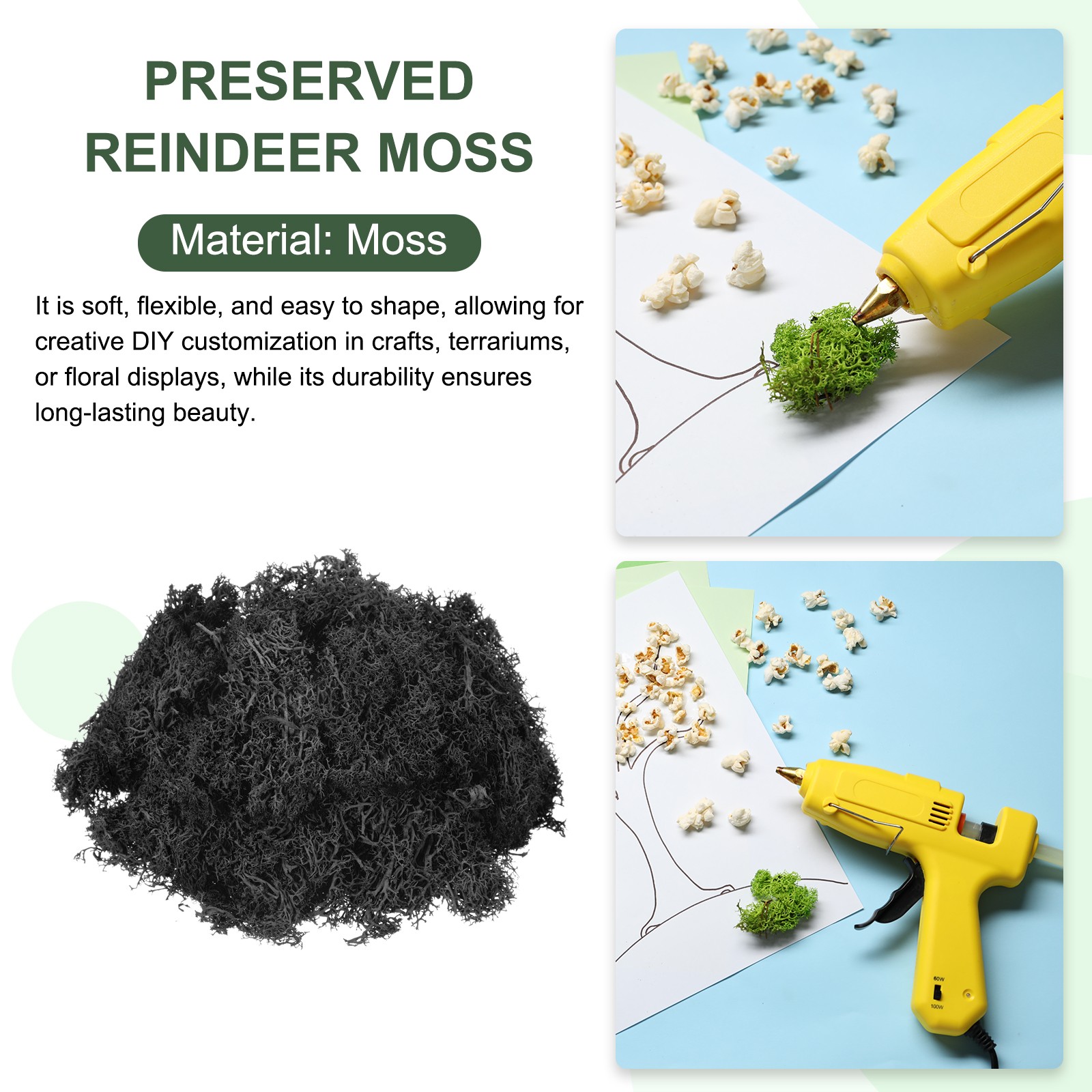 3oz Preserved Reindeer Moss Black Decorative Artificial Fake Moss