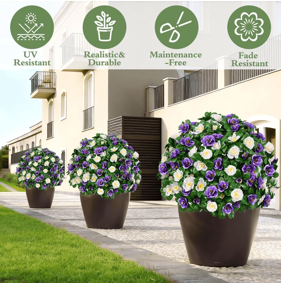 2 Pack Artificial Topiary Ball Trees UV Resistant Fake Shrubs For Outdoor Decor