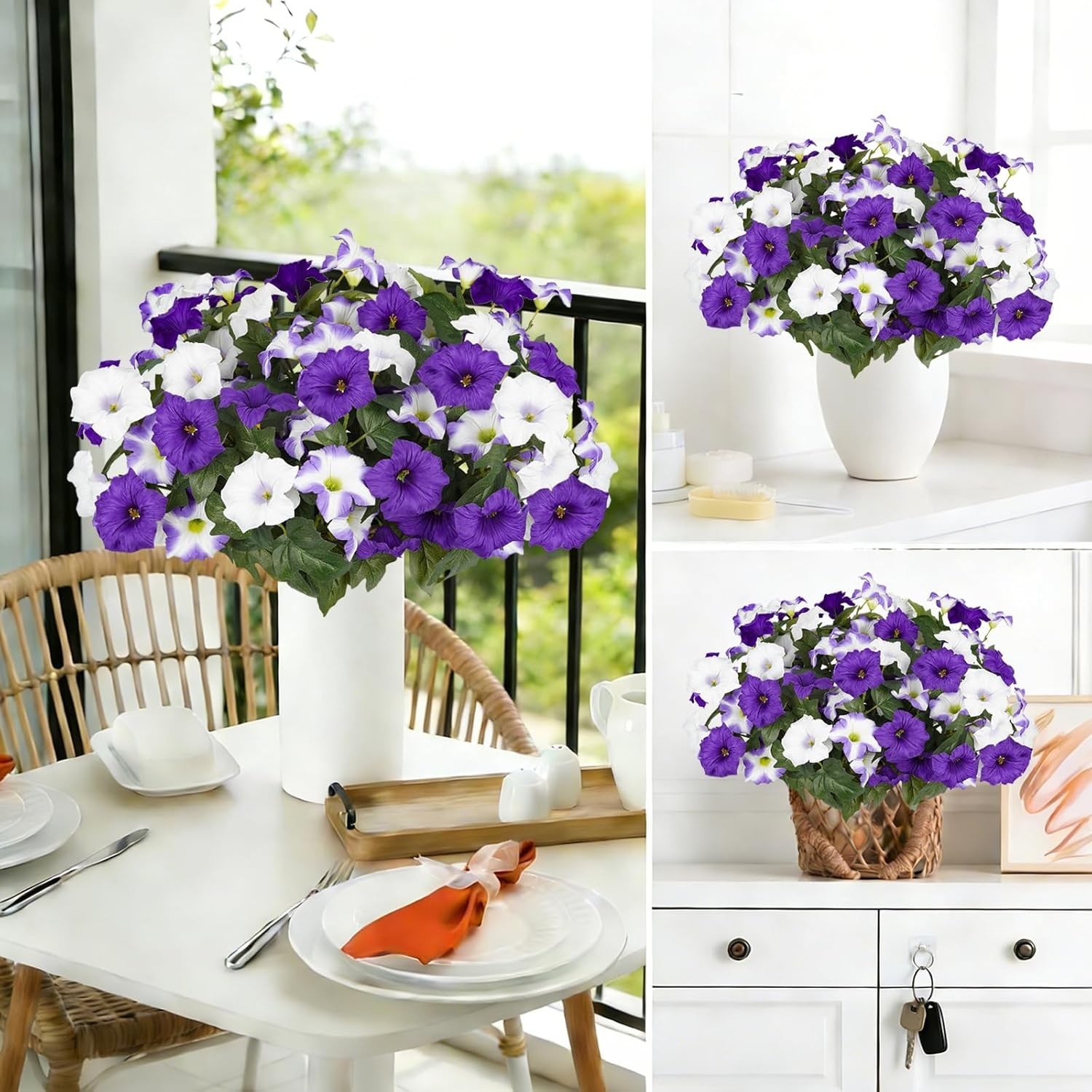 Artificial Flowers for Outdoors, Faux Petunias Spring Summer Decoration, Fake Fl