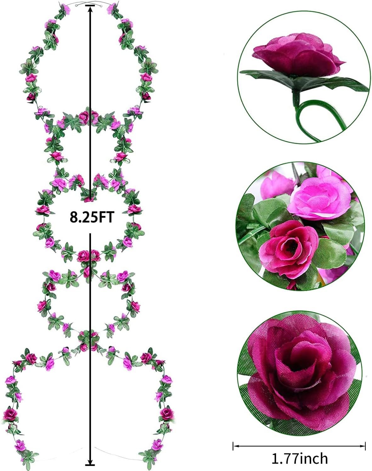 9 Pack 73.8FT Flowers Garland Decorations Plastic Artificial Flowers for Wedding