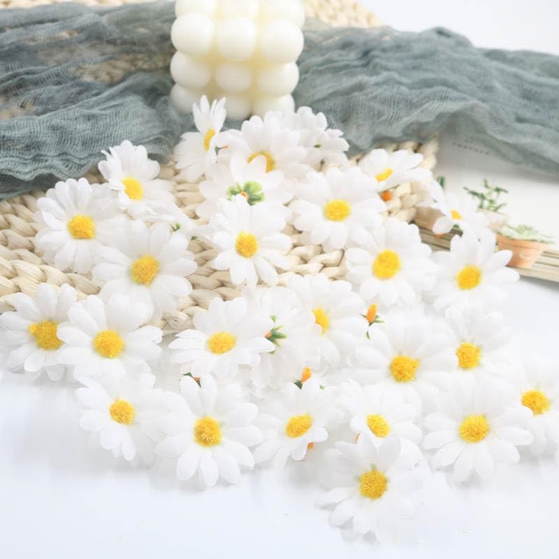100Pcs White Artificial Daisy Heads, Silk Daisy Flower Heads, Artificial Gerb…