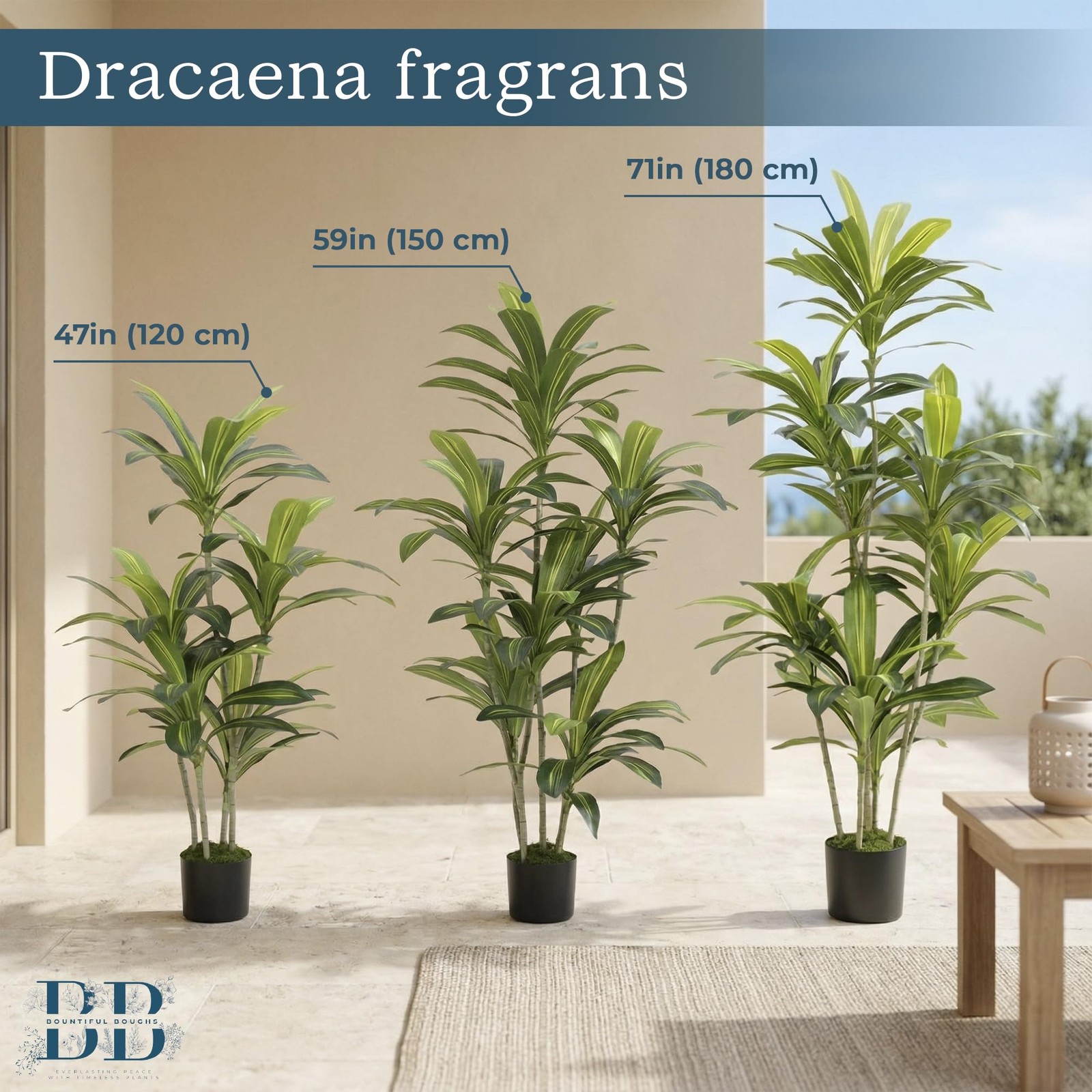 4’ (120 cm) Dracaena Artificial Tree with Small Black Pot & Moss – Lifelike N…
