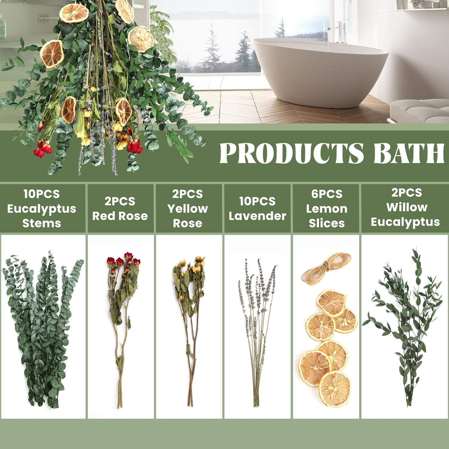 Eucalyptus for Shower Is a Mixture of Real Dried Eucalyptus with Roses, Lavender