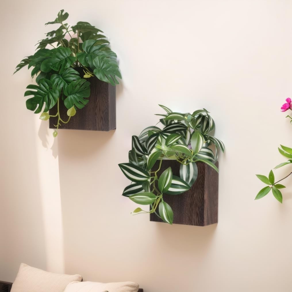5-inch Wood Wall Planter Vase with Artificial Plants Wall Decor, 5 inch Brown…