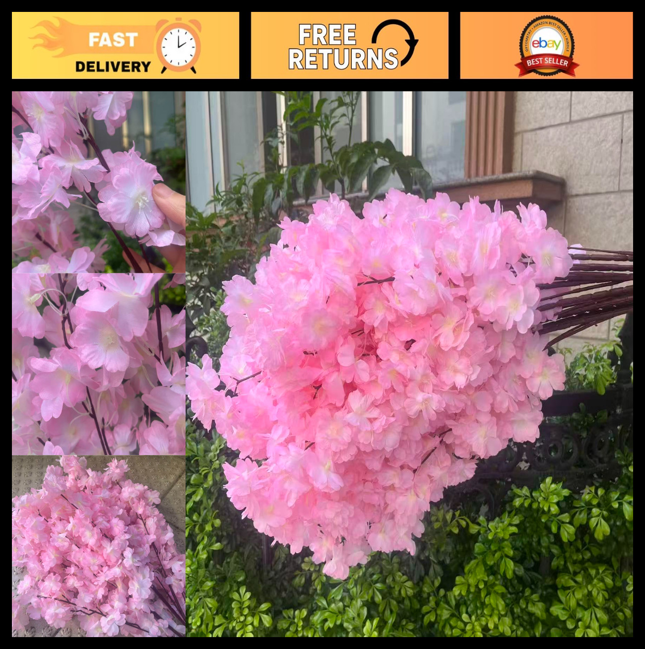 50PCS Silk Cherry Blossom Branches – Realistic Fake Flowers for Weddings, Home D