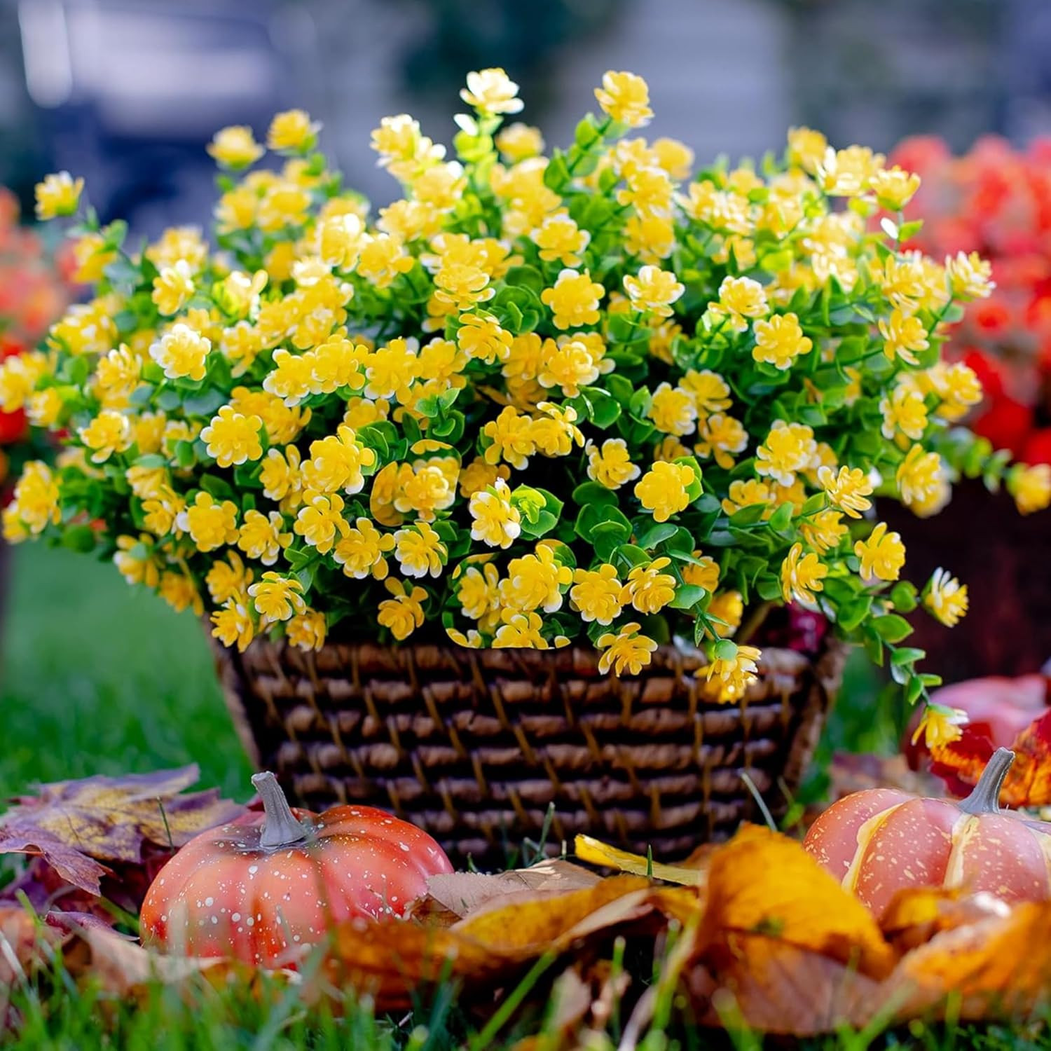 12 PCS Artificial Flowers UV Resistant Fake Outdoor Plants No Fade Mums Bushes