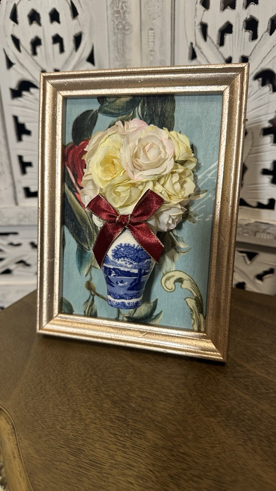 3D Floral Topiary – Spode Ginger Jar Chinoiserie Wall Decor, Silk Roses