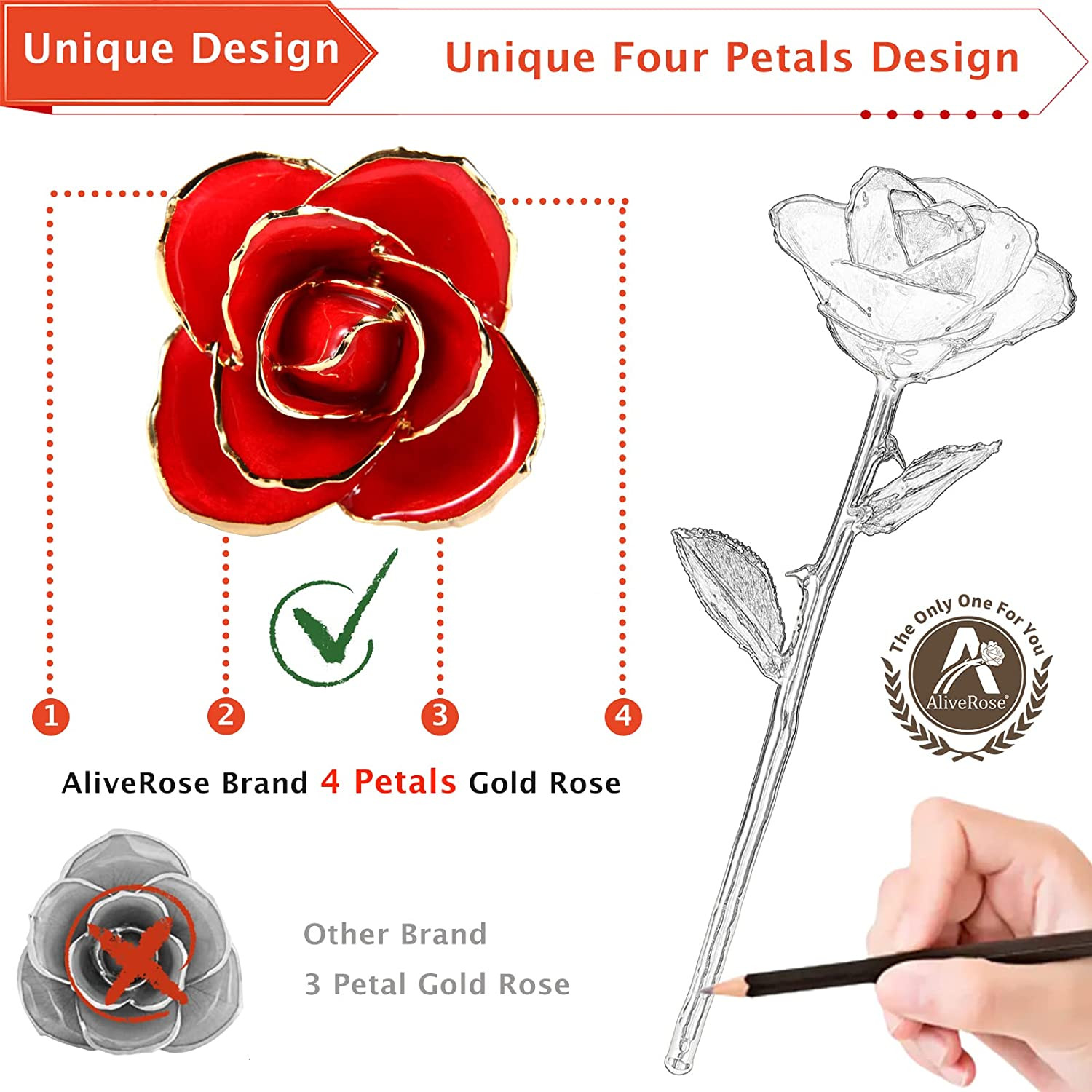 Valentines Day Gift Rose, Long Stem Rose Made from 24K Gold Dipped Real Rose Gif