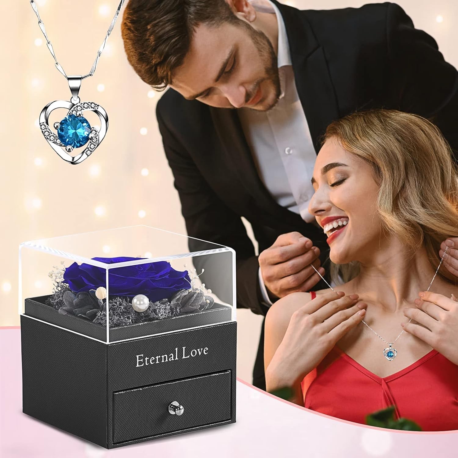Handcrafted Preserved Rose and Necklace in Jewelry Box – Gifts for Women