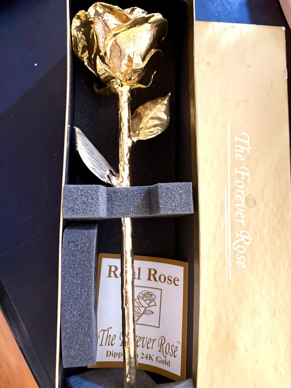 REAL 24K GOLD ROSE, Genuine One Of A Kind Rose Hand Dipped In 24K Gold In Box