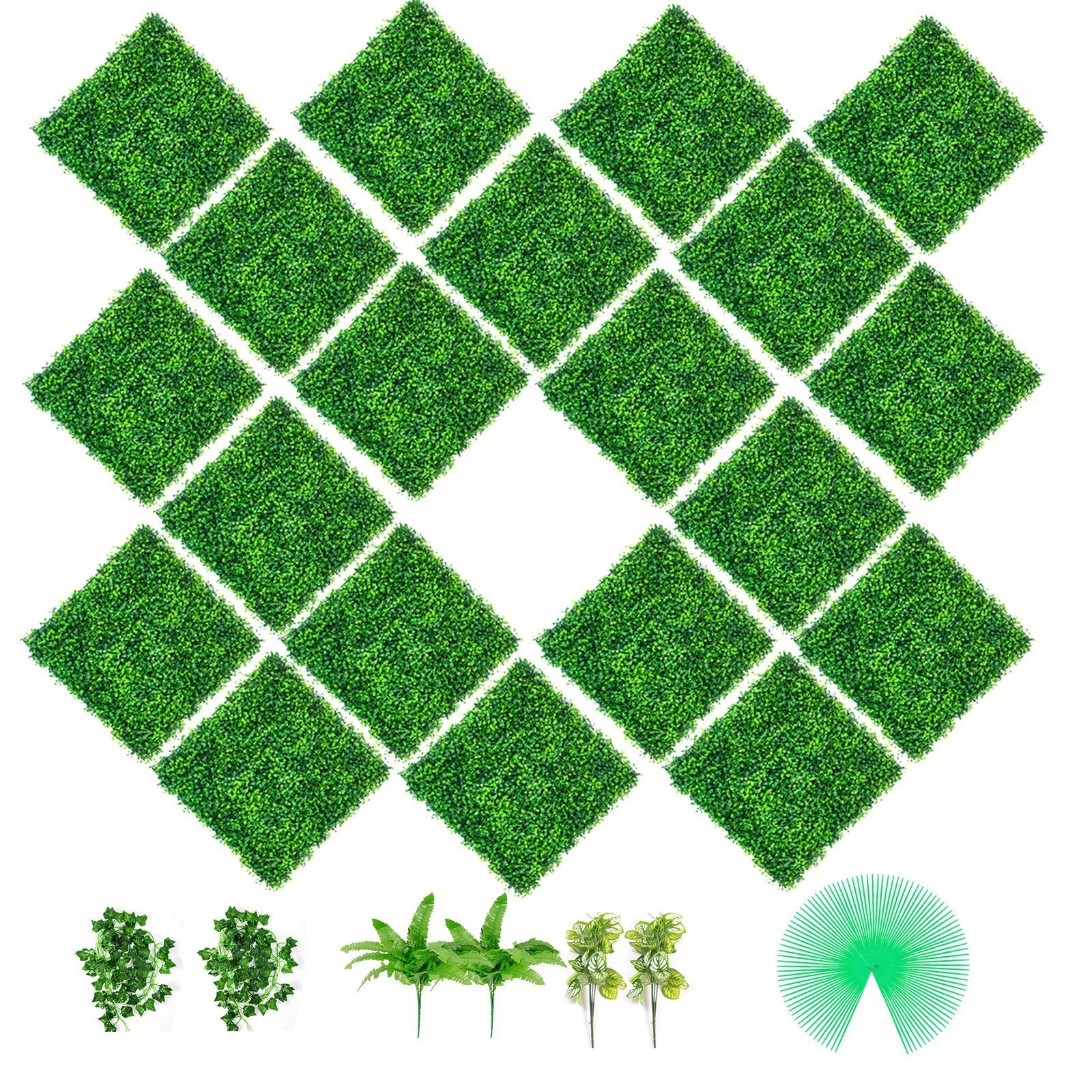 20-in x 20-in Artificial Boxwood Panels, 20PC for Garden Fence & Indoor Decor