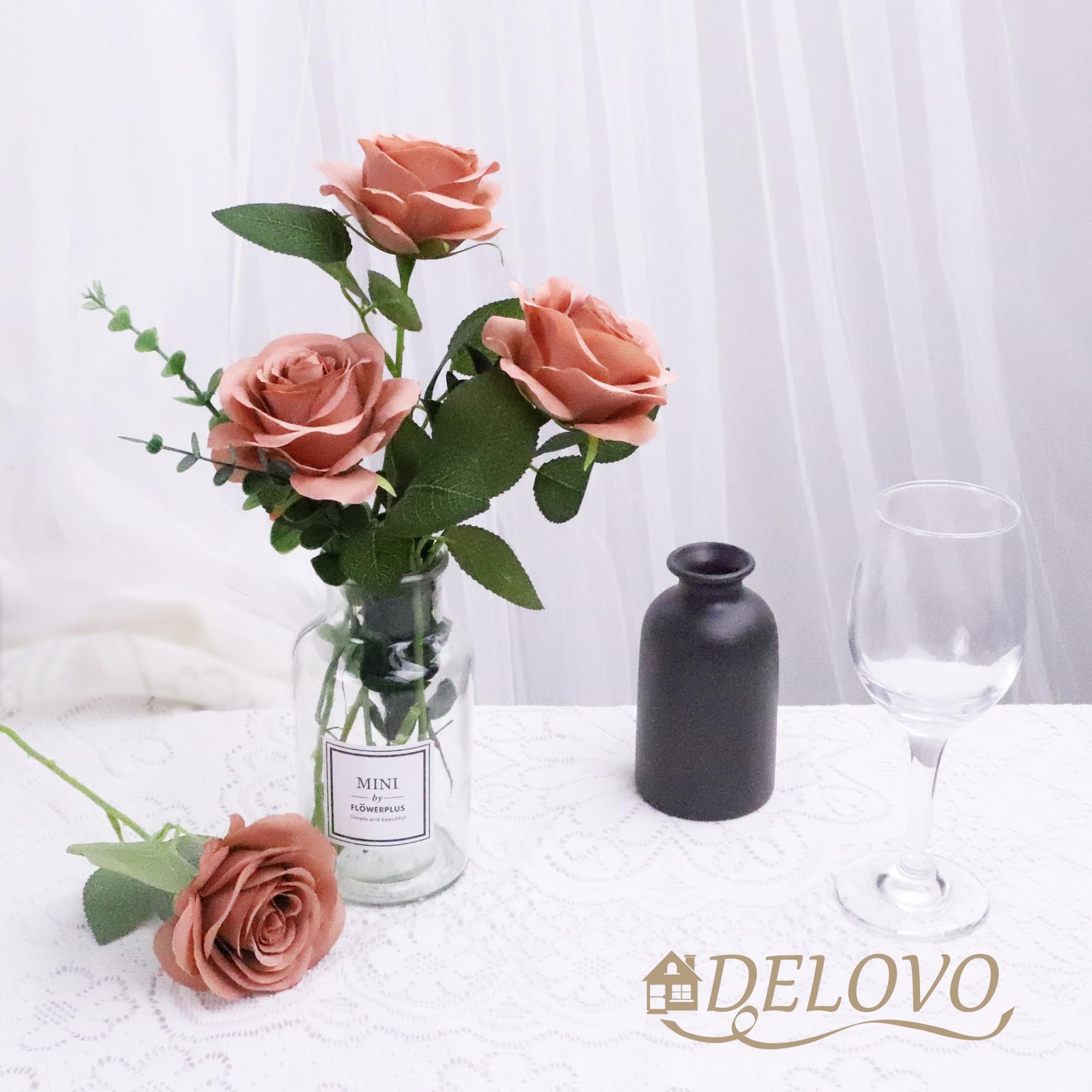 DELOVO 52pcs Dusty Rose Roses Artificial Flowers Fake Flowers Silk Roses with…