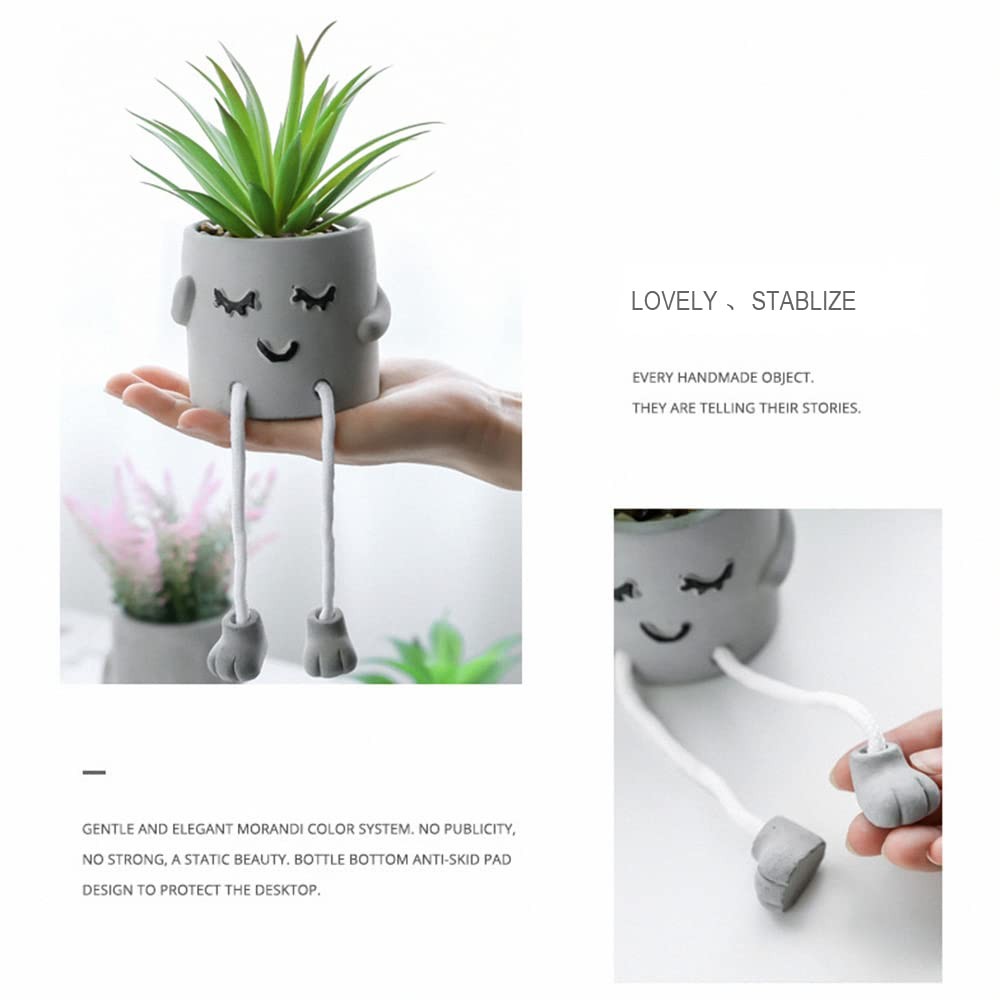 3pcs Creative Artificial Succulents with Gray Flower Pots, Mini Potted Succul…