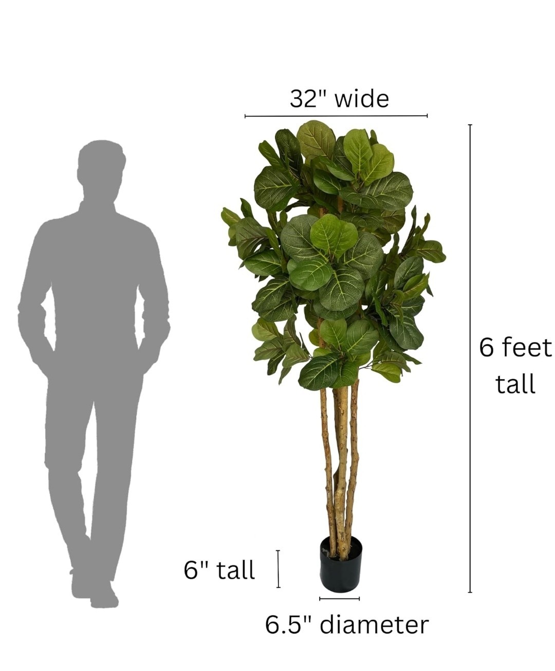 Moss and Bloom 6′ Artificial Fiddle Leaf Fig Tree in Plastic Planter