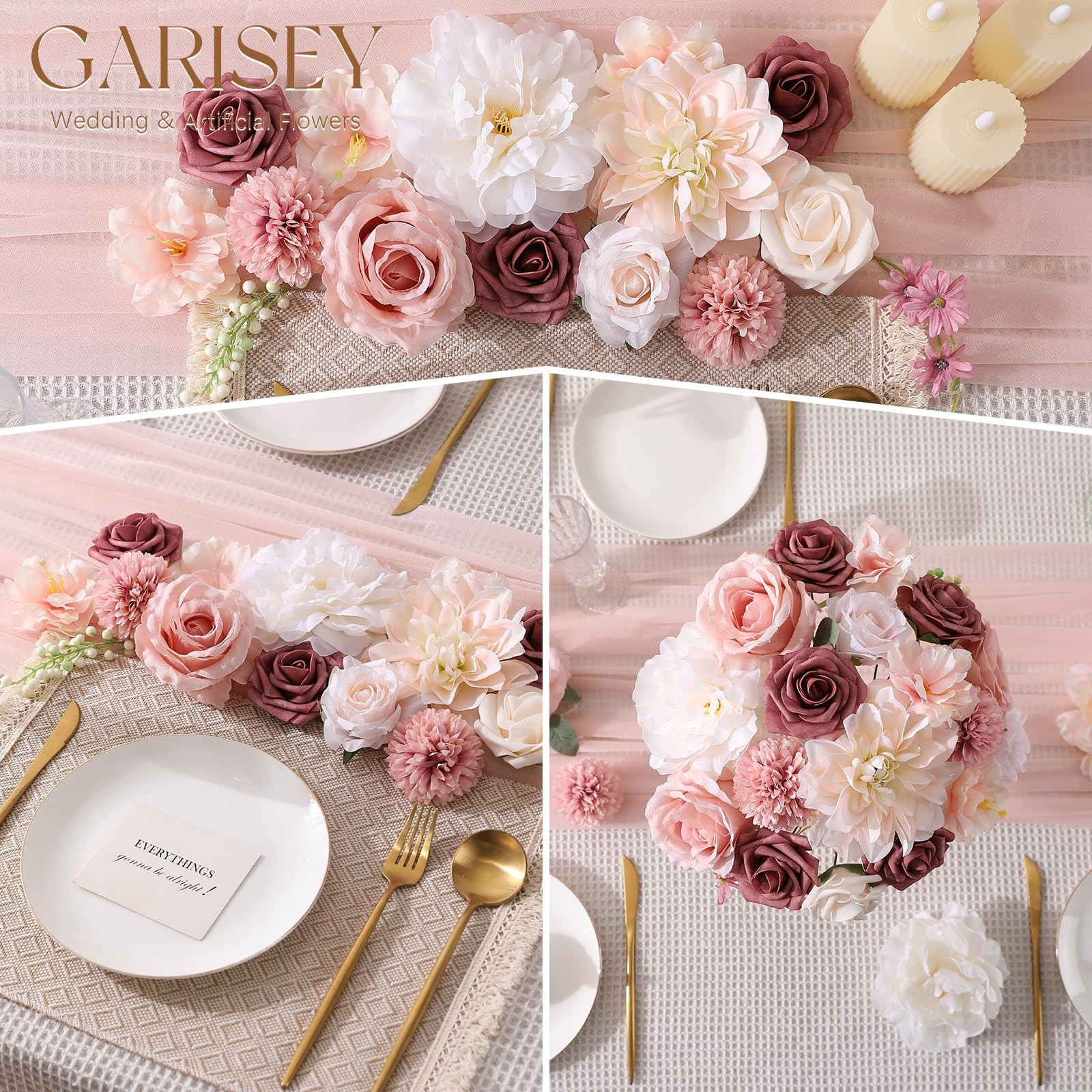 Garisey Artificial Flowers Combo, Mix Silk Flowers Roses, Peonies, Dahlias wi…