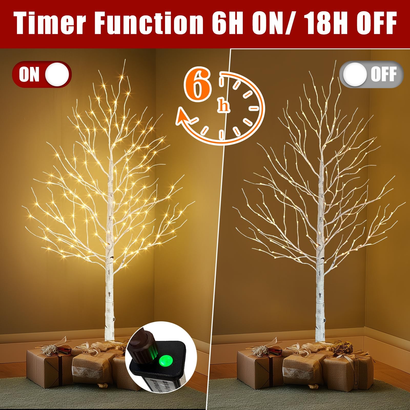 Lighted Birch Tree, 6ft White Christmas Trees with Timer & Dimmer Prelit Arti…