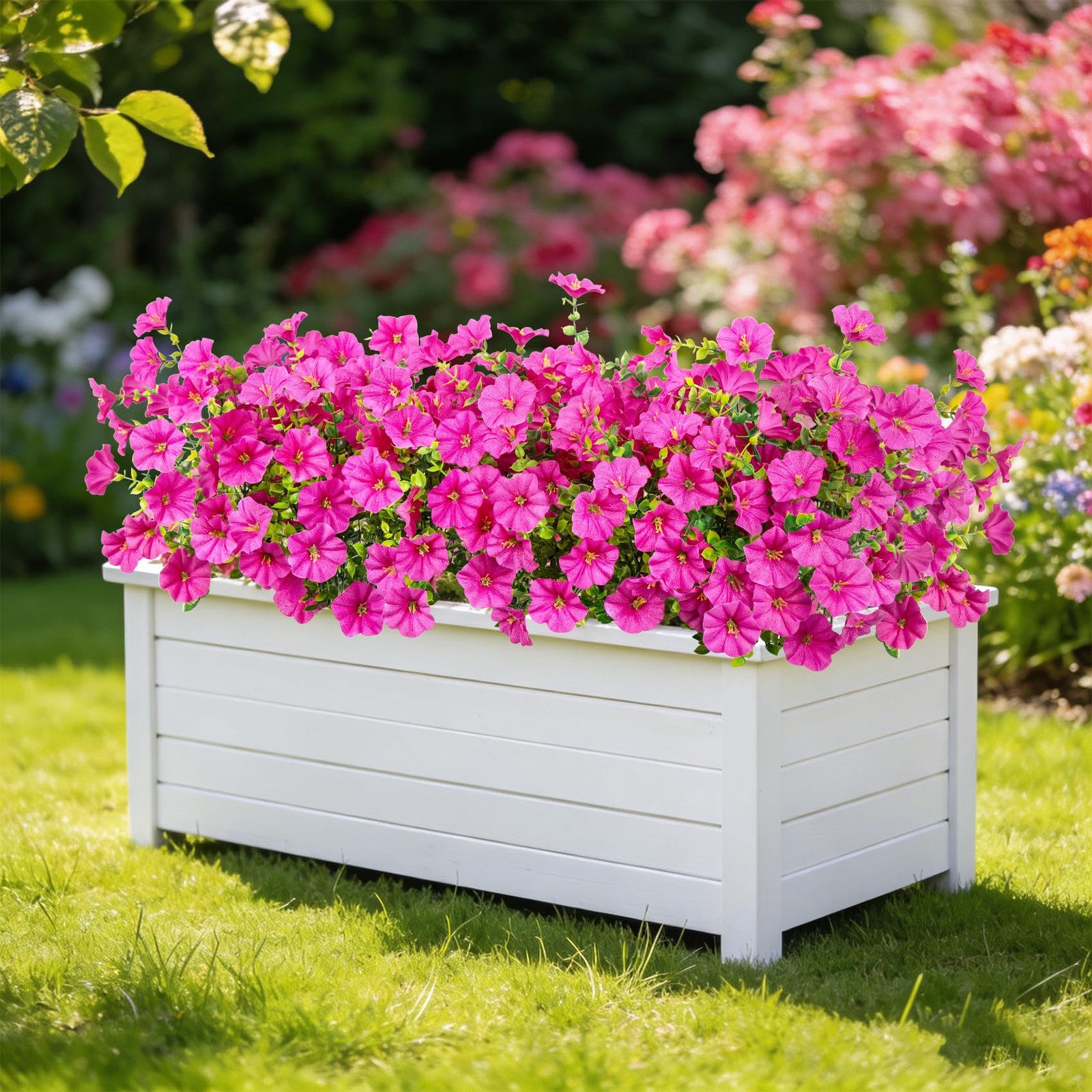 24 Pcs Artificial Petunias Flowers for Outdoors, Rose Red