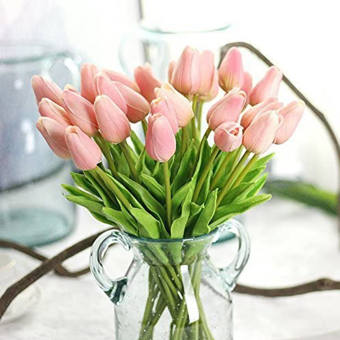 30 PCS Pink Mini PU Tulips Bouquet Premium Artificial Real Touch Plants
