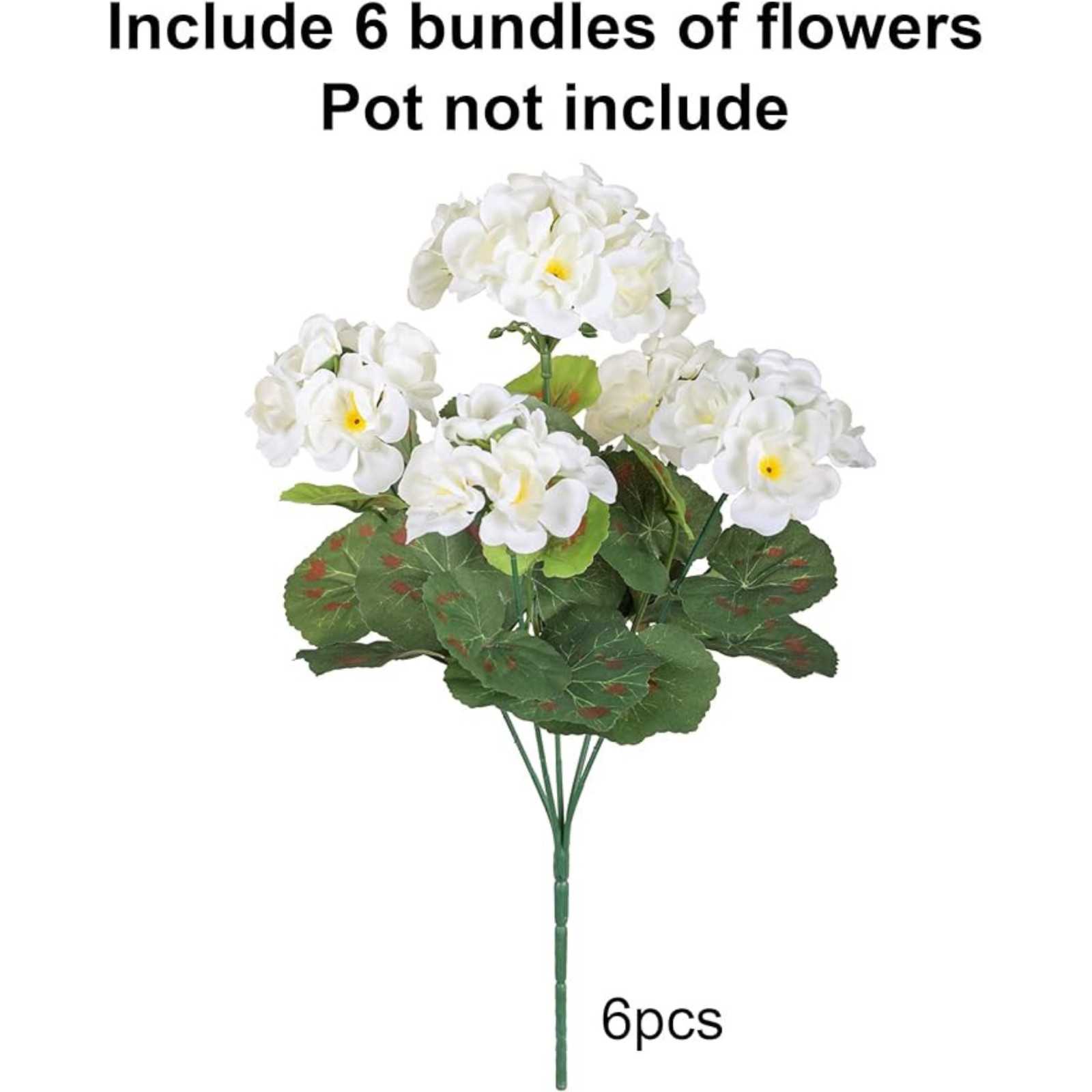 6 Bundles Artificial Geranium Flowers UV Resistant Faux Plants White Decor