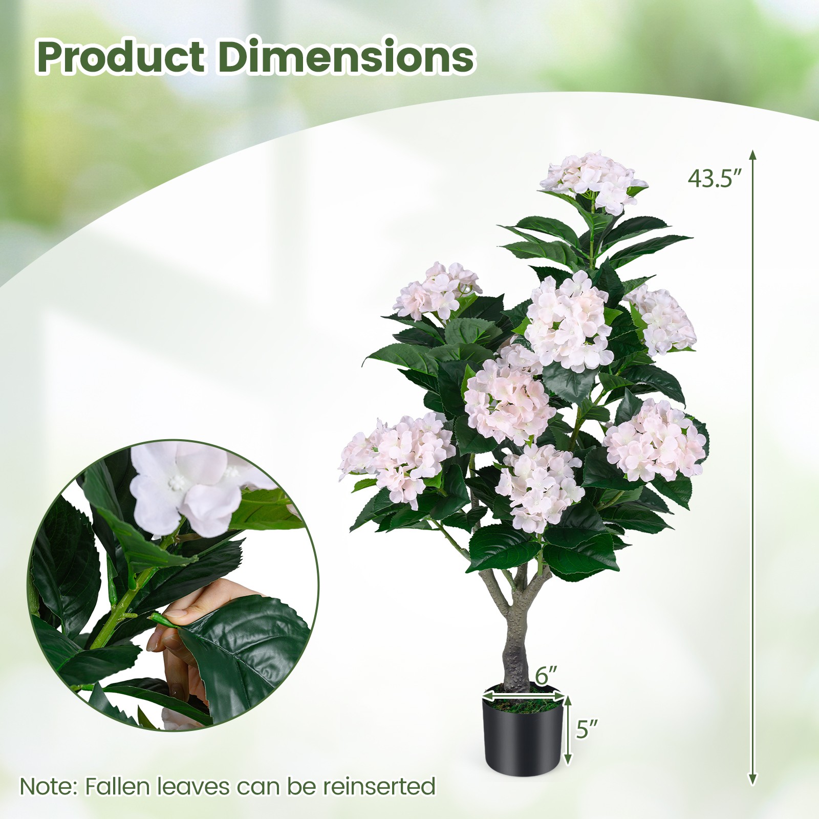 2-Pack Artificial Hydrangea Tree, 43.5″ Faux Flower Plants with 11 Blooms&Trunk