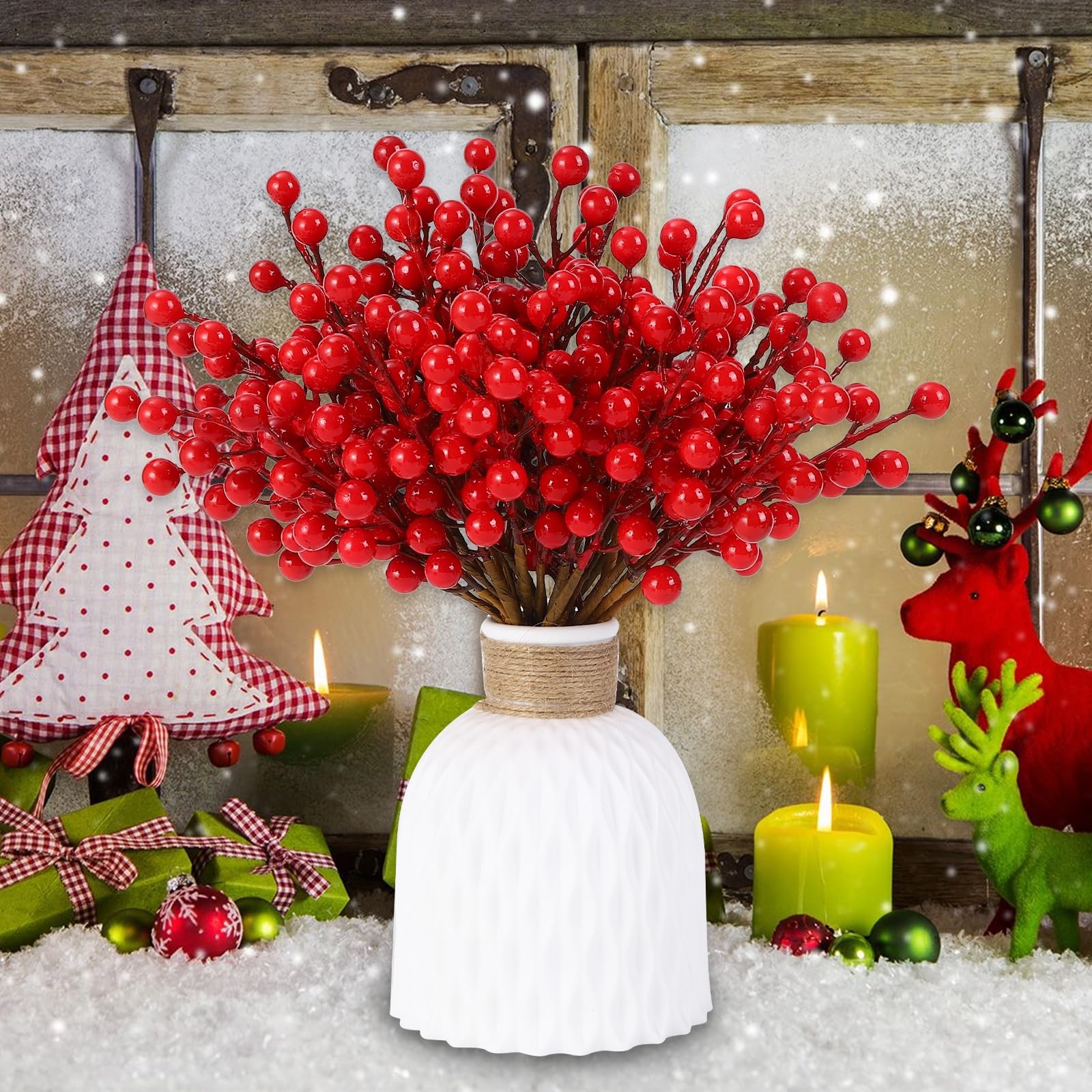 32 Pack Artificial Red Berry Stems, Christmas Red Berries Picks Holly Berry B…