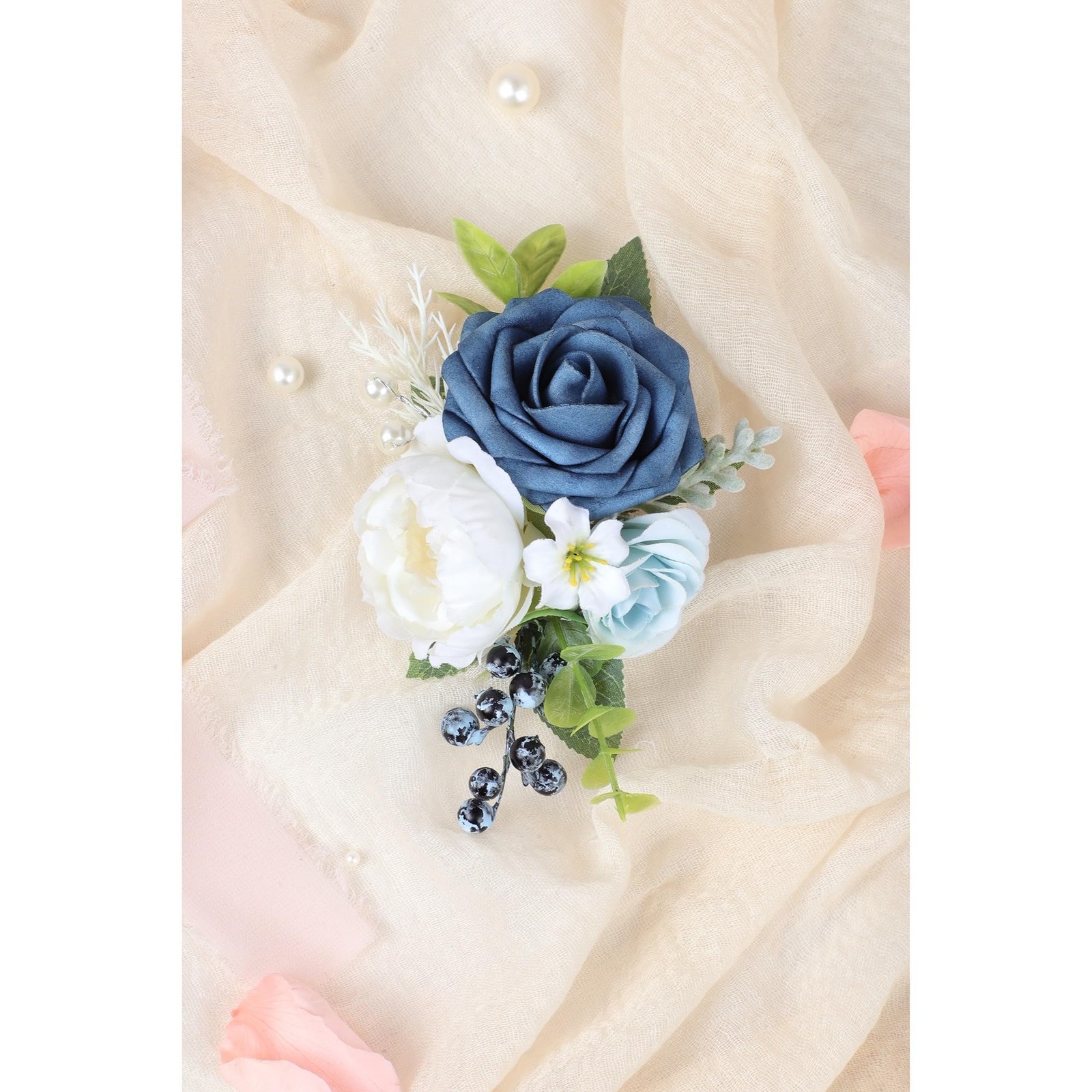 Dusty Blue Flowers Pocket Boutonniere, Men, Groom, Groomsmen, Wedding, Prom