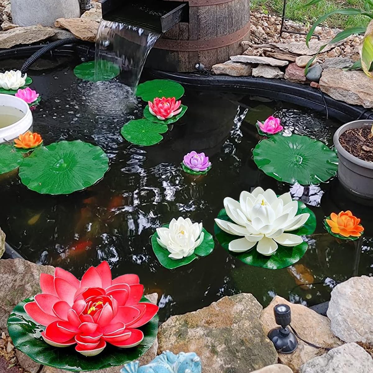 19pcs Realistic Floating Foam Lotus Flowers and Lotus Leaves, Artificial Lotu…