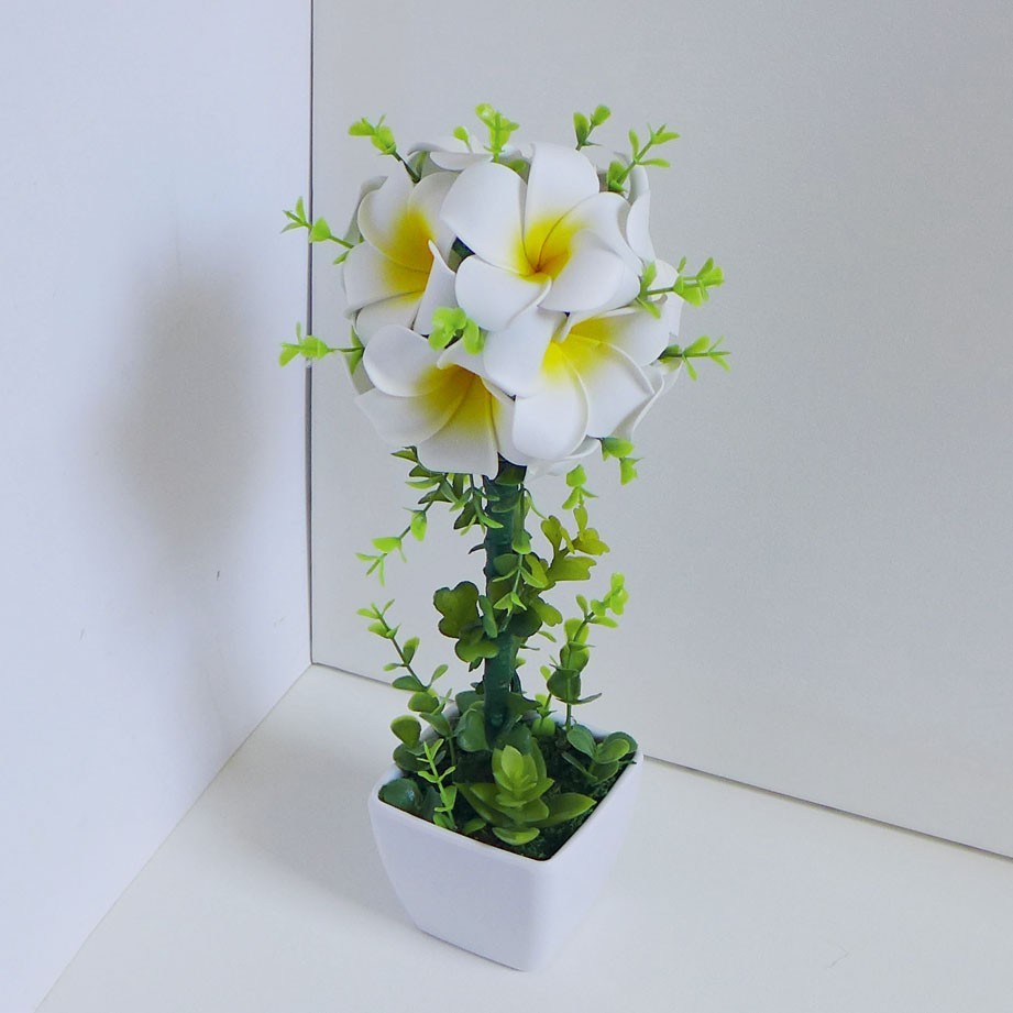 12″ Height Artificial Potted Plant Foam Yellow Plumeria Heads Home Party Decora