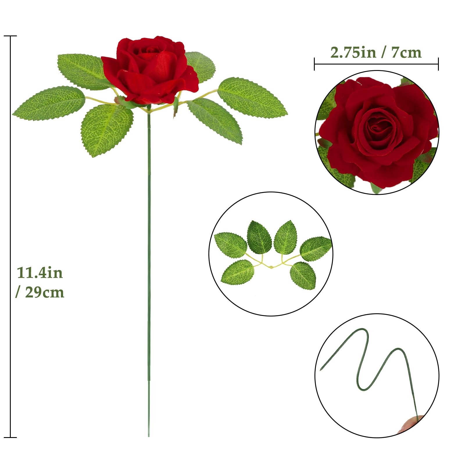 Red Roses Artificial Flowers 25pcs 2.75in Real Looking Velvet Rose Heads Faux…