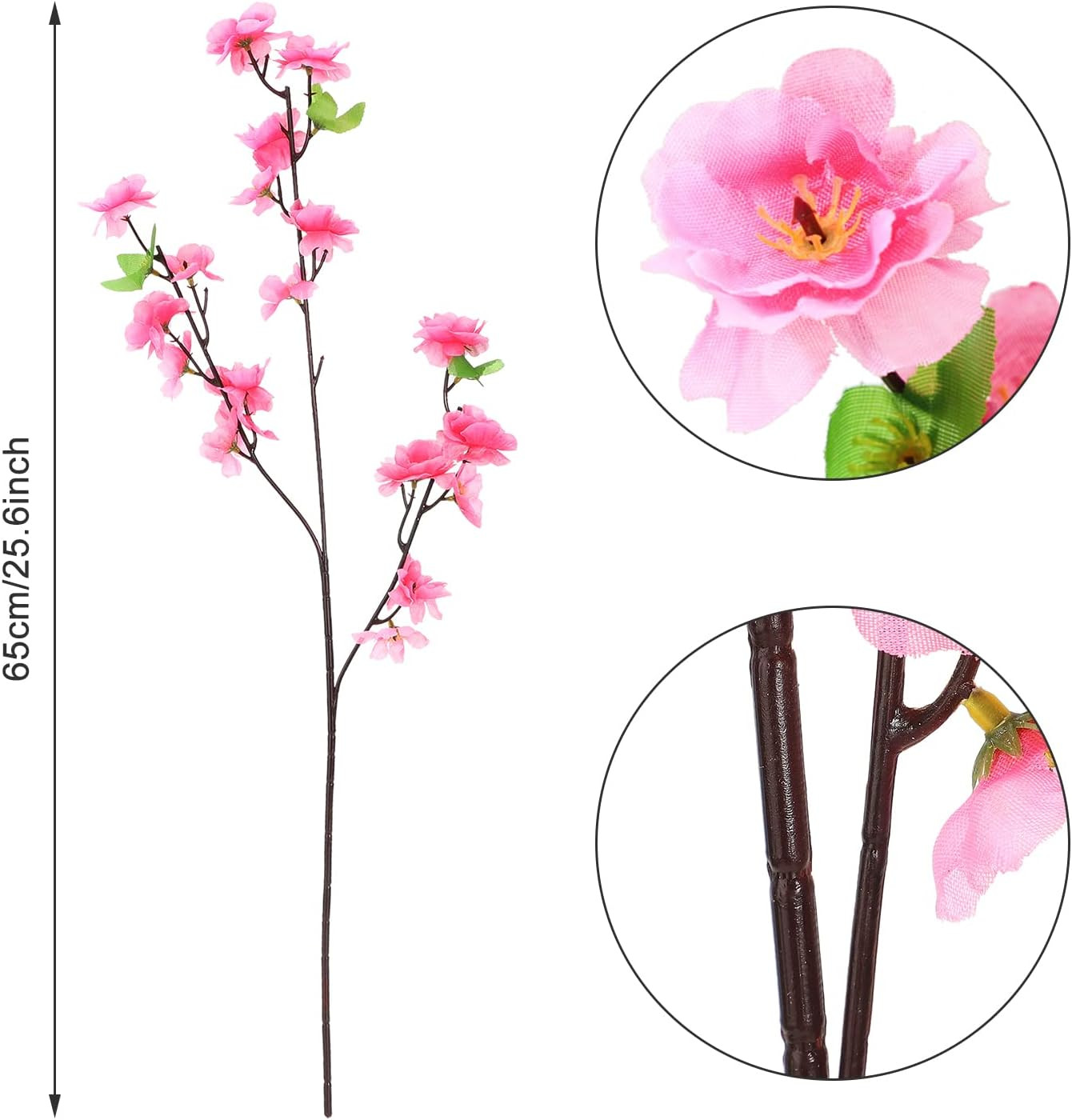 10PCS Artificial Cherry Blossom Flower Branches, 25.6 Inch Silk Spring Peach Blo