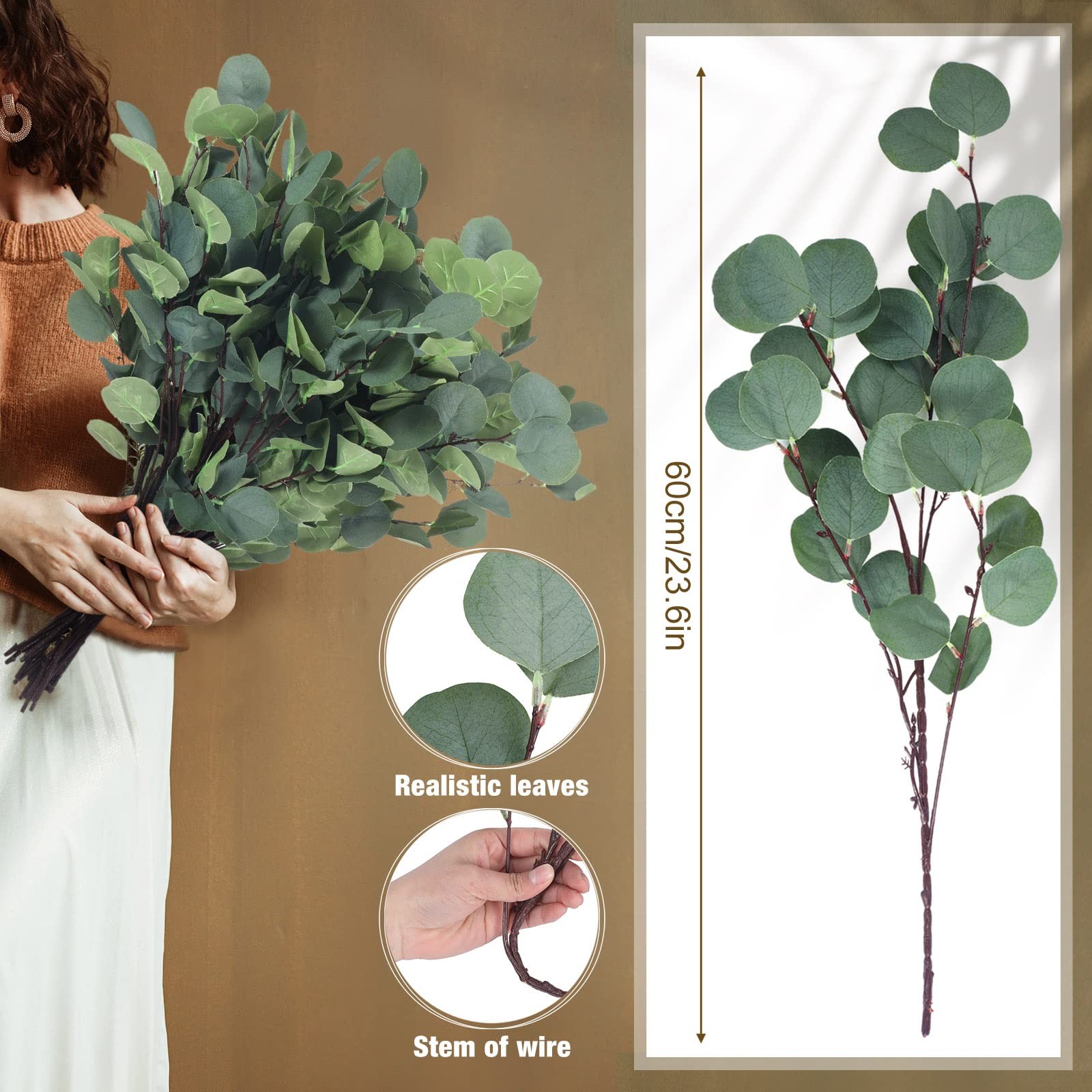20 Pcs Artificial Eucalyptus Stems Fake Bulk Eucalyptus Faux Greenery Silver …