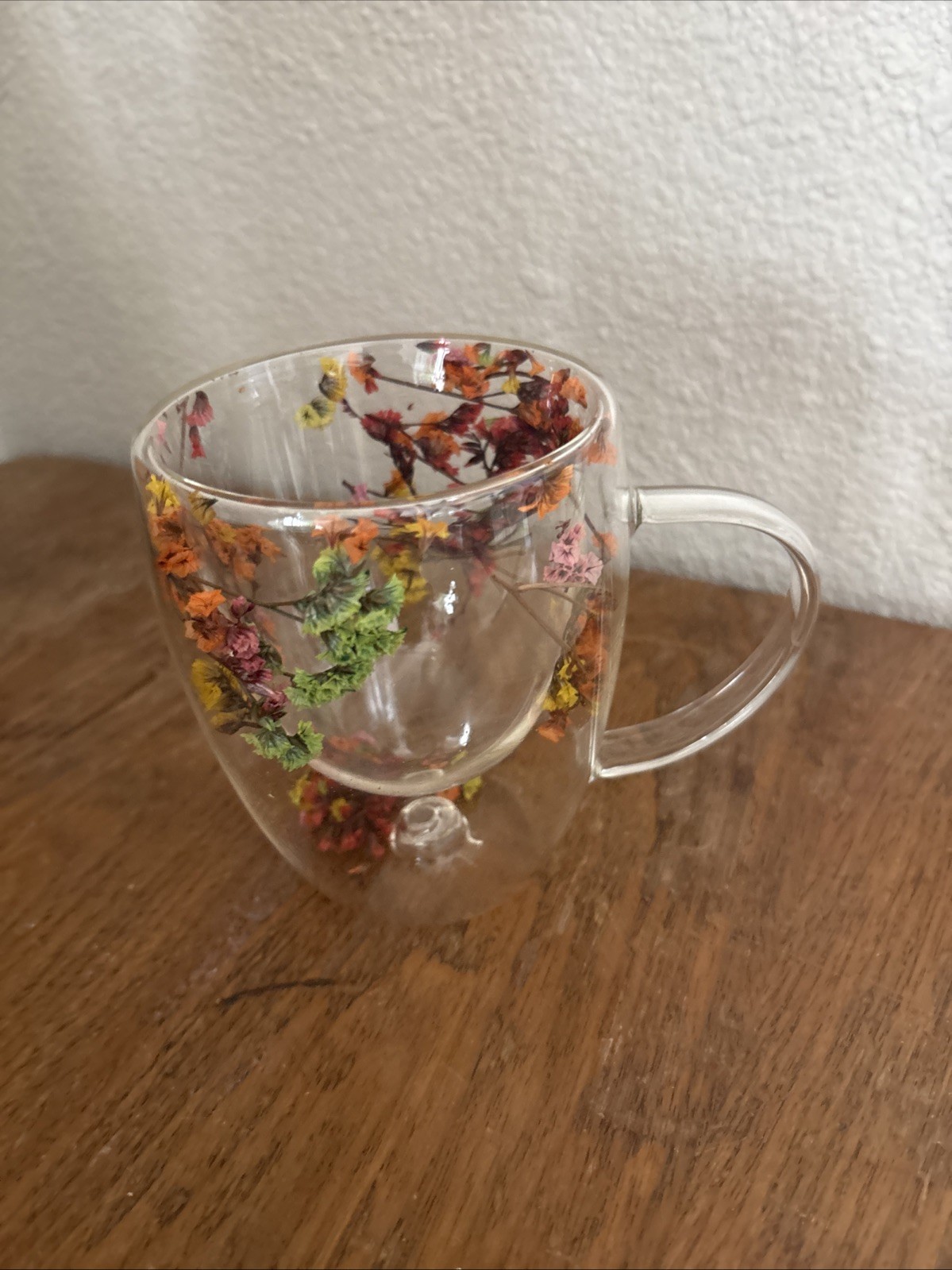 Dried Flowers Glass Mug Double Wall Coffee Tea Cup Botanical Floral Fun Gift