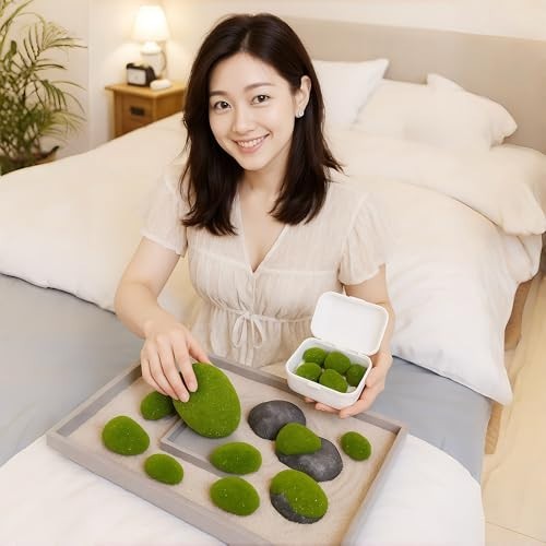 Artificial Moss Rocks 12 Pack 6 Sizes Realistic Green Faux Stones for Craft