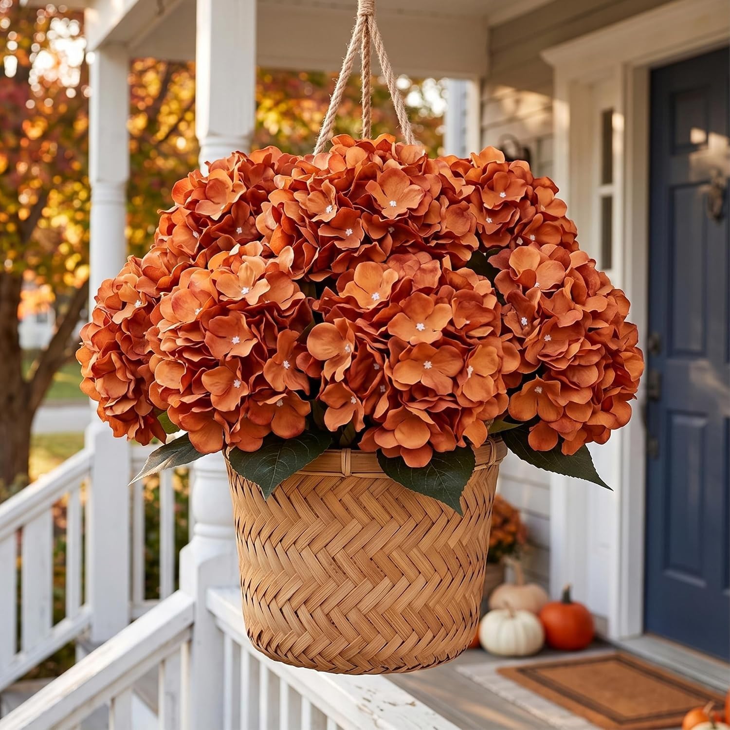 Bulk 12 Orange Artificial Hydrangeas – Waterproof, Zero Maintenance Fall Decor