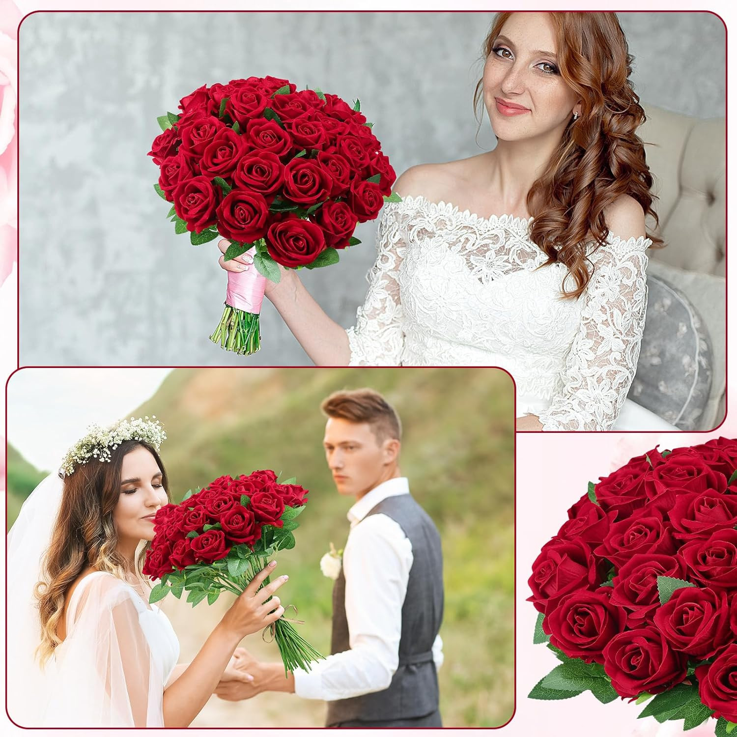 150 Pcs Silk Roses – Crimson Burgundy Long Stem Flowers for Weddings & Decor