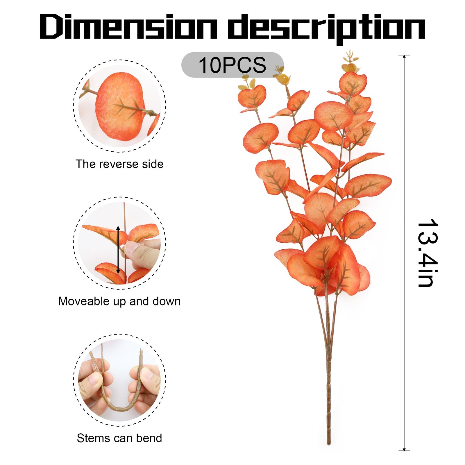 10 Pcs Fall Eucalyptus Stems Fall Flower Fake Orange Eucalyptus Leaves for Th…