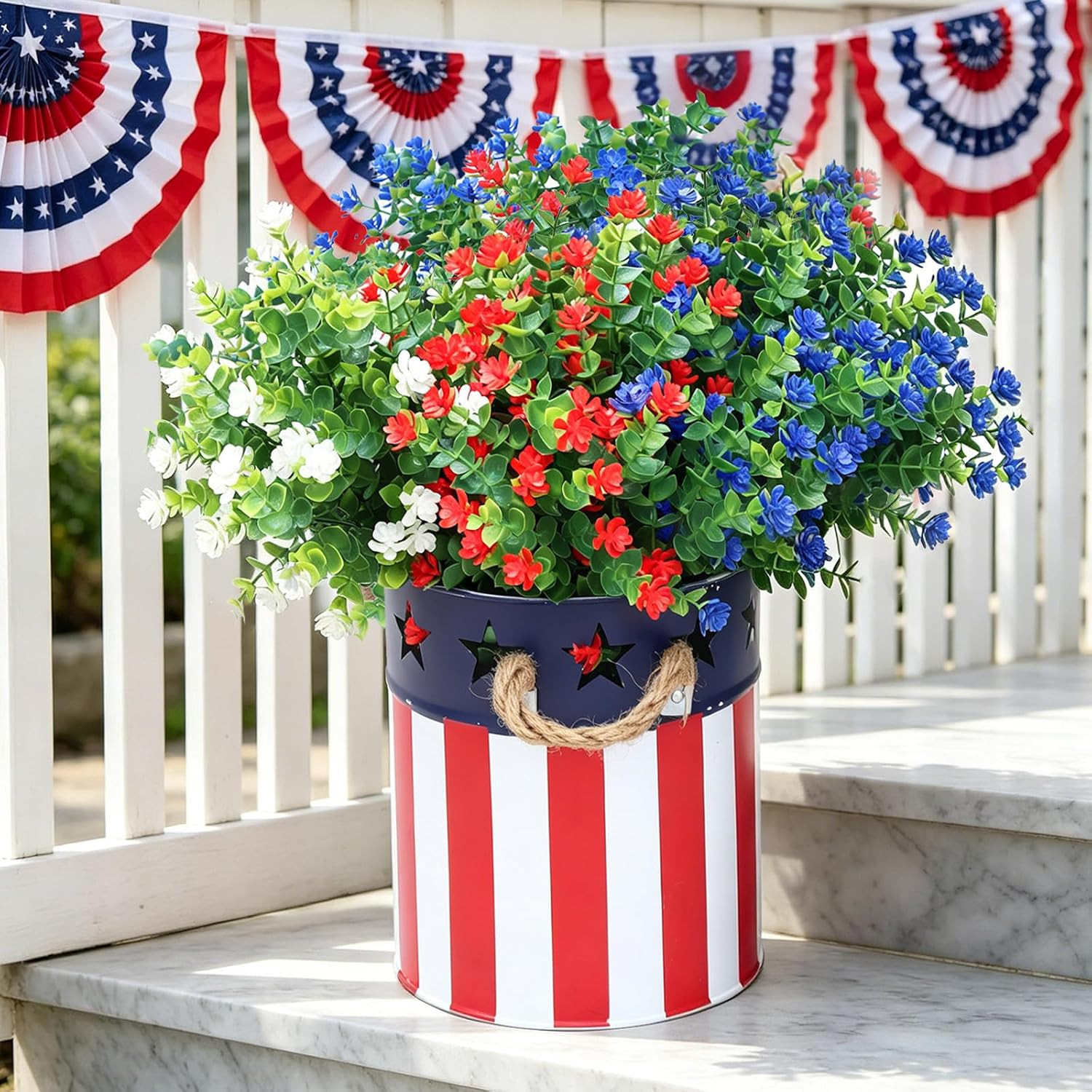 Artificial Flowers Outdoors, 12 Bundles Fake Flowers Uv-Anti for 4Th of July Dec
